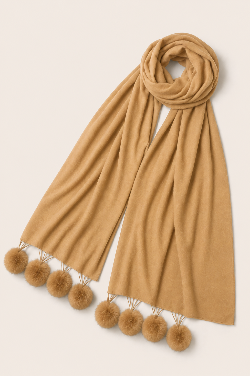 Cashmere Wrap with Fur Pompoms - fur-pompoms