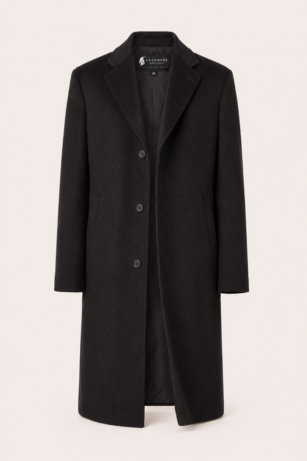 Men's Knee Length Topcoat in Pure Cashmere - Black