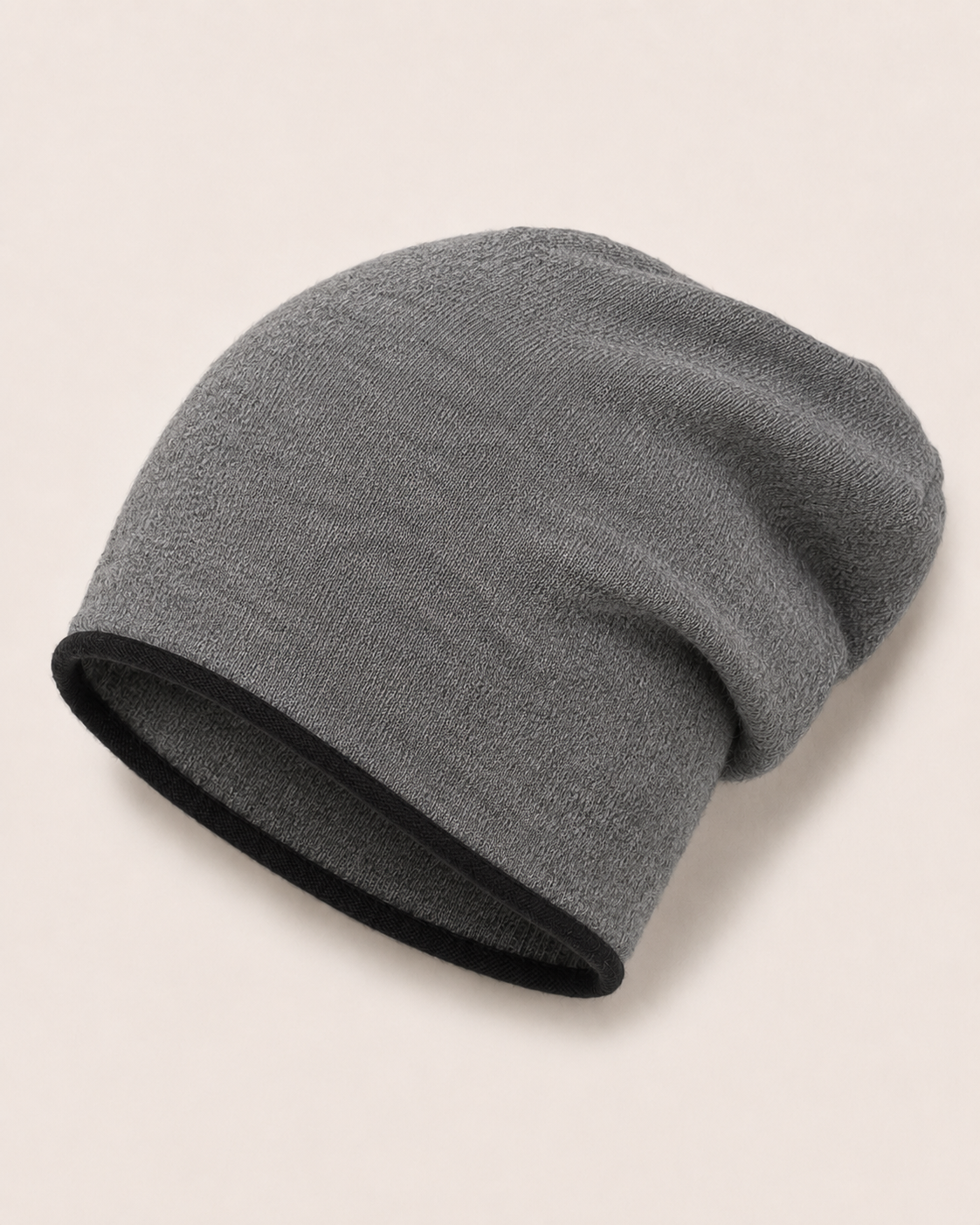 Pure Cashmere Reversible Toque Hat - Charcoal