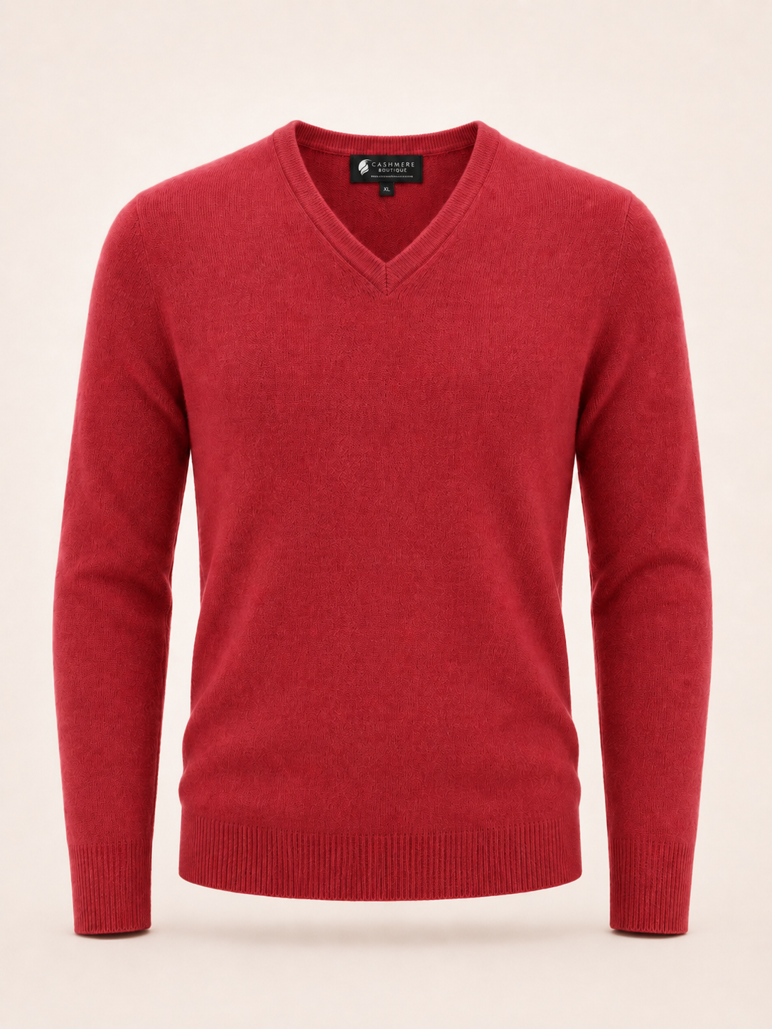 Men's V-Neck Cashmere Sweater - Crimson