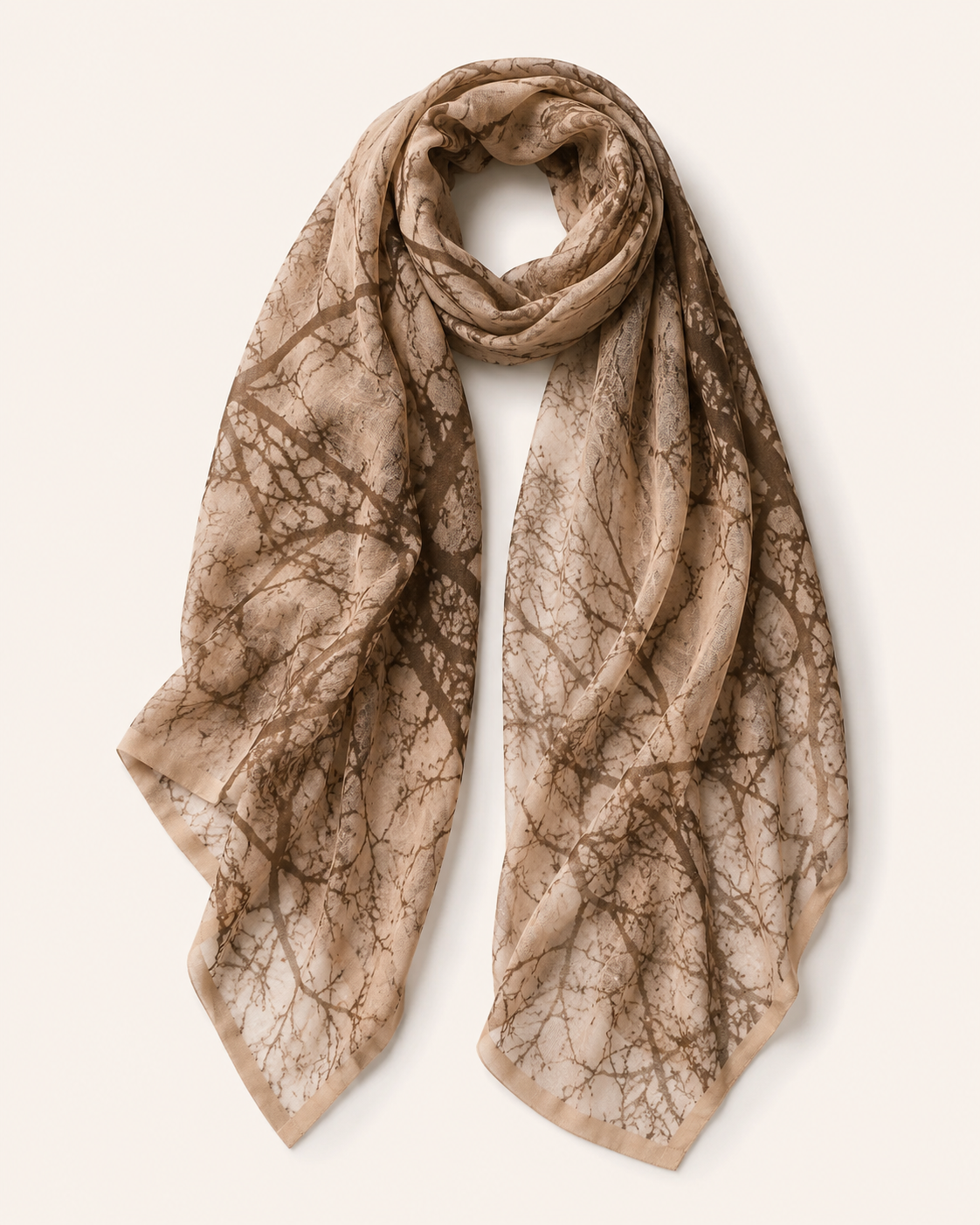 Pure Cashmere Knitted Shawl in Tree Print - Pale Blossom