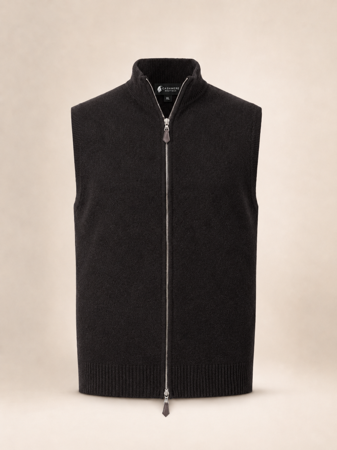 Men's Zip Vest in Pure Cashmere - Black