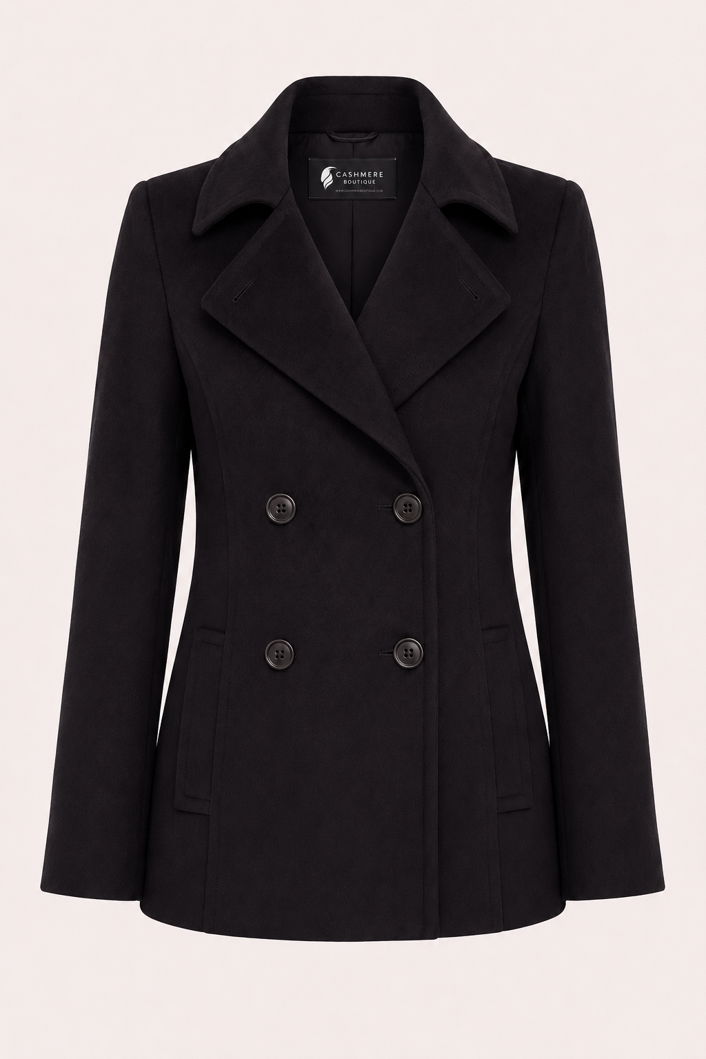 Women's Cashmere Pea Coat - Black
