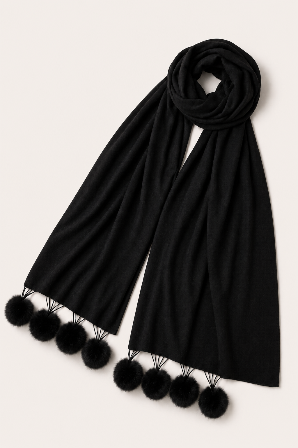 Cashmere Wrap with Fur Pompoms - fur-pompoms