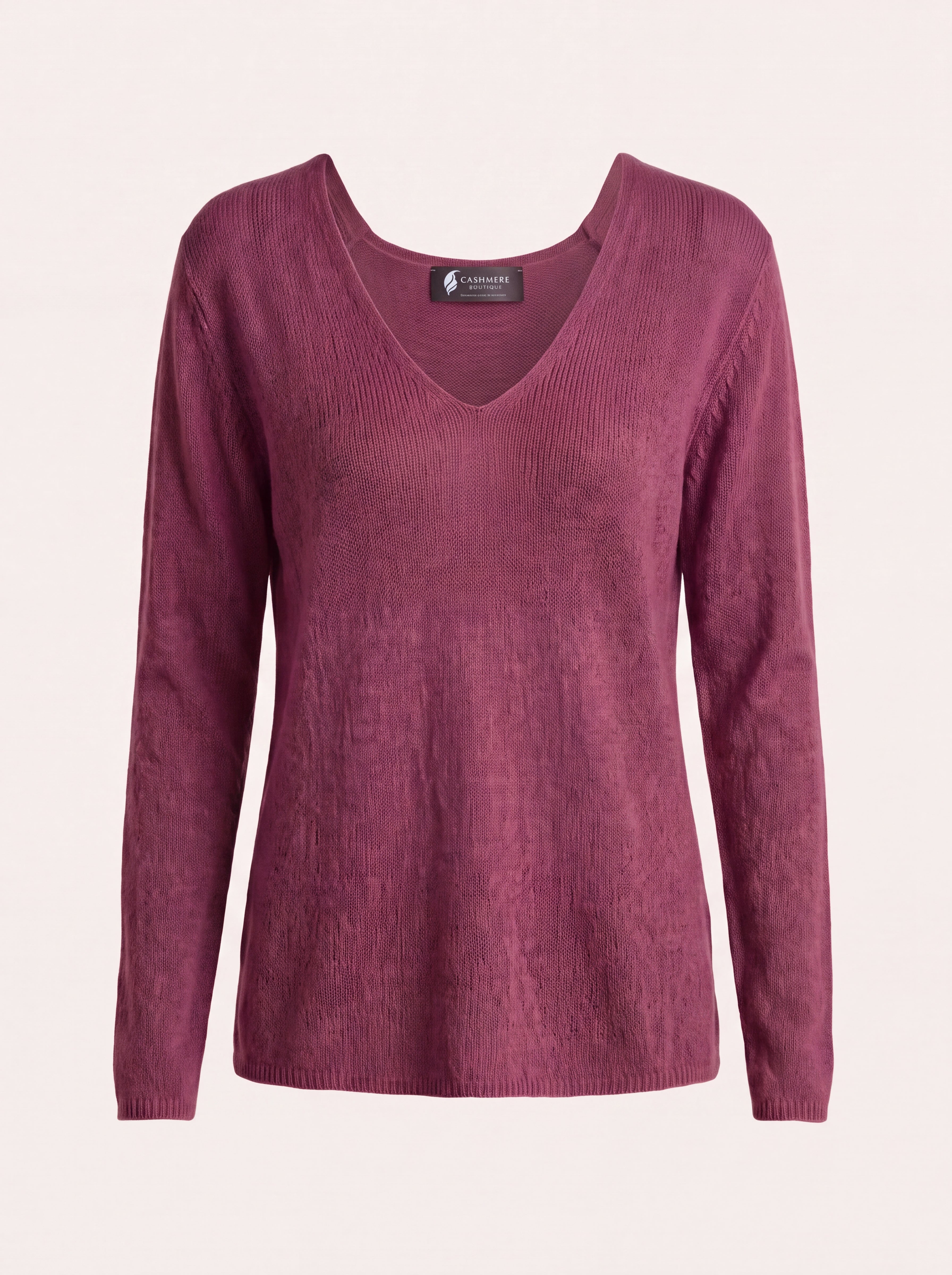 Women's Lightweight V-Neck Sweater in Pure Cashmere - Plum