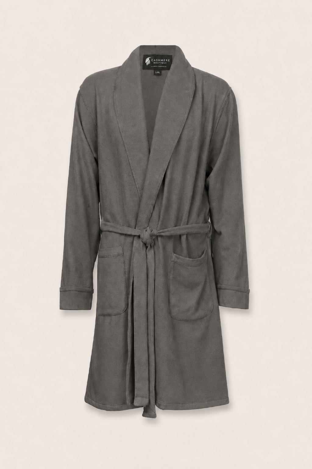 Pure Cashmere Knee Length Robe for Men - Charcoal