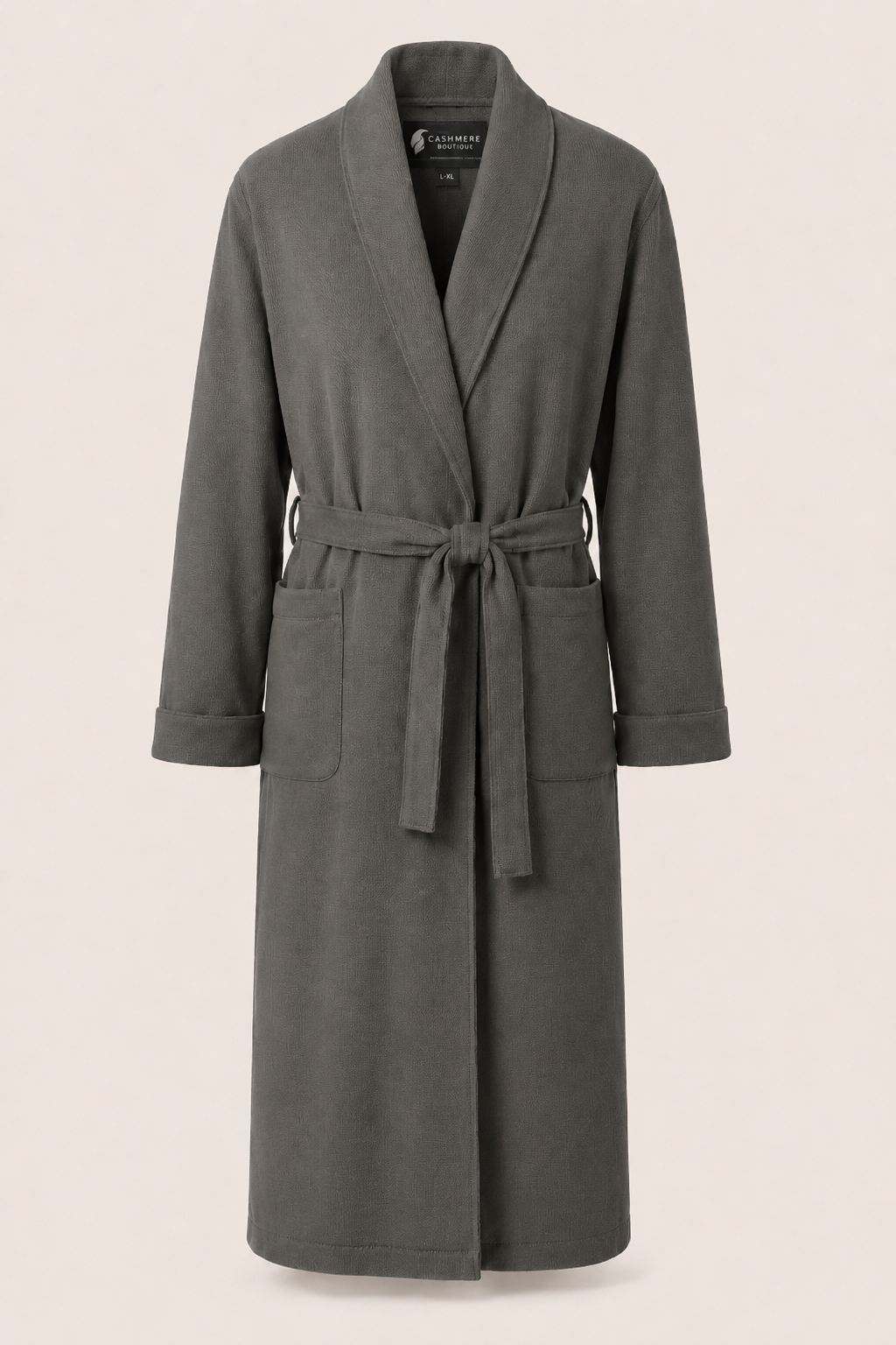 Pure Cashmere Full Length Robe for Men - Charcoal