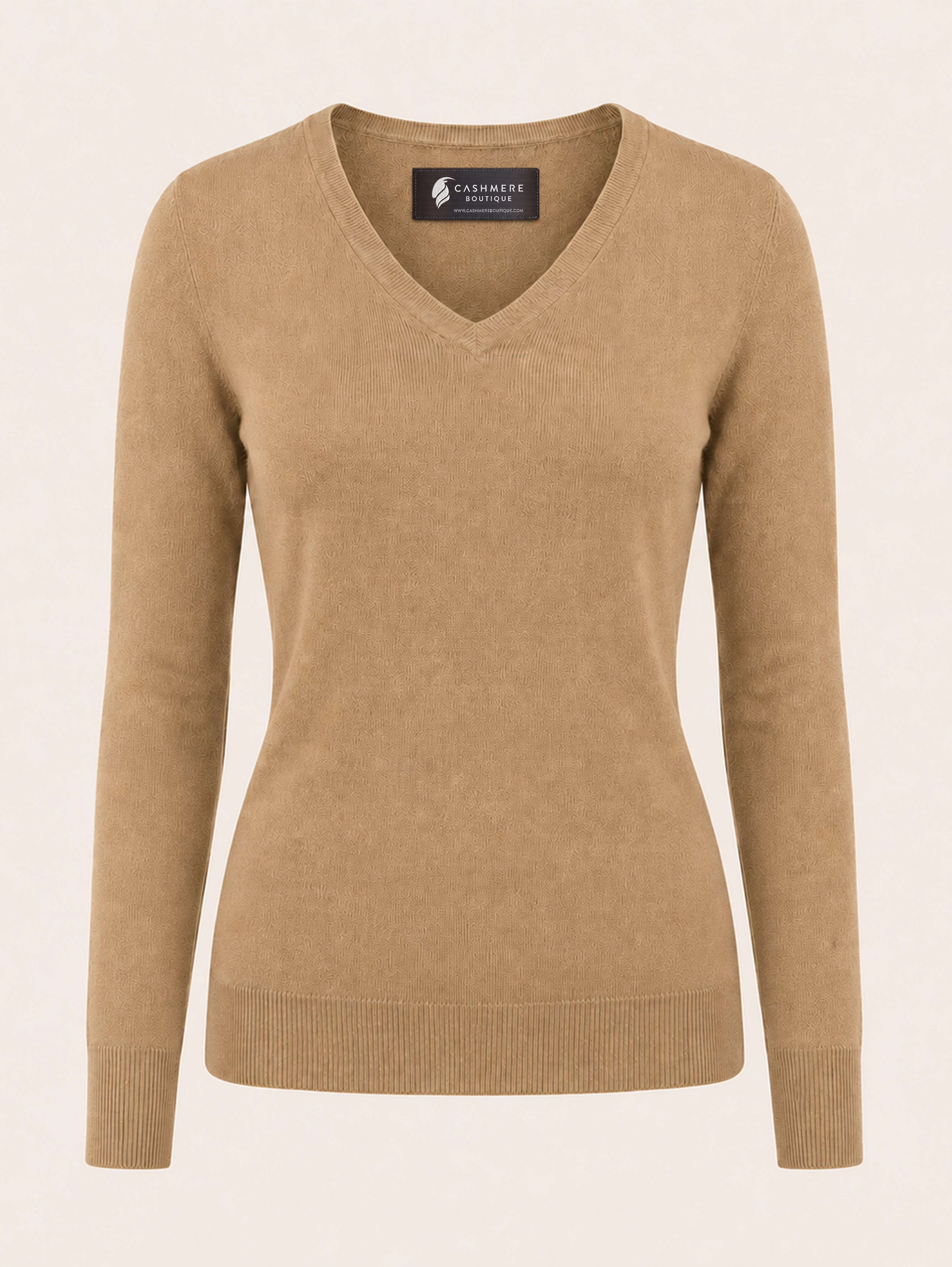 Women's Cashmere V-Neck Sweater - Camel