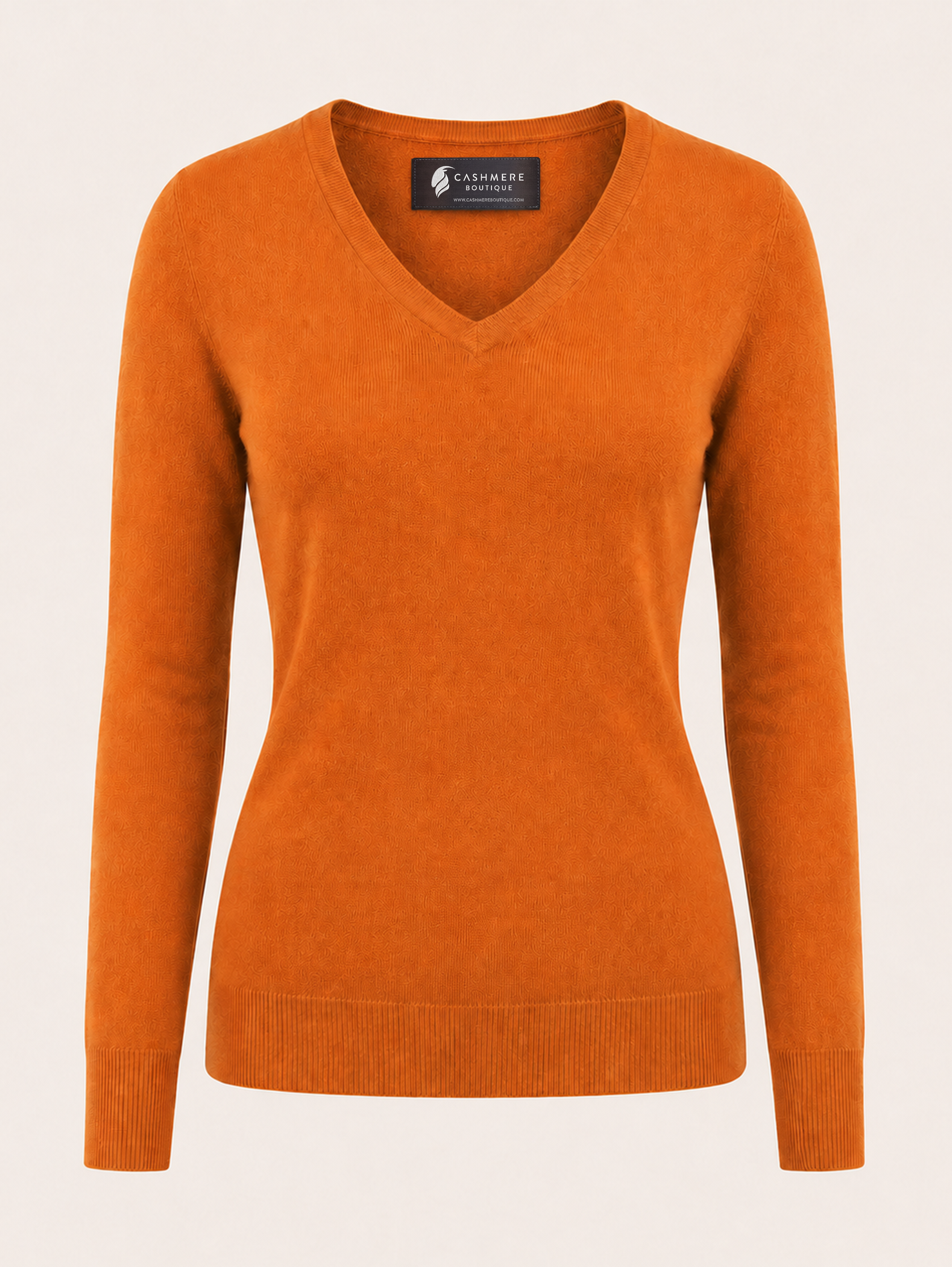 Women's Cashmere V-Neck Sweater - Burnt Orange