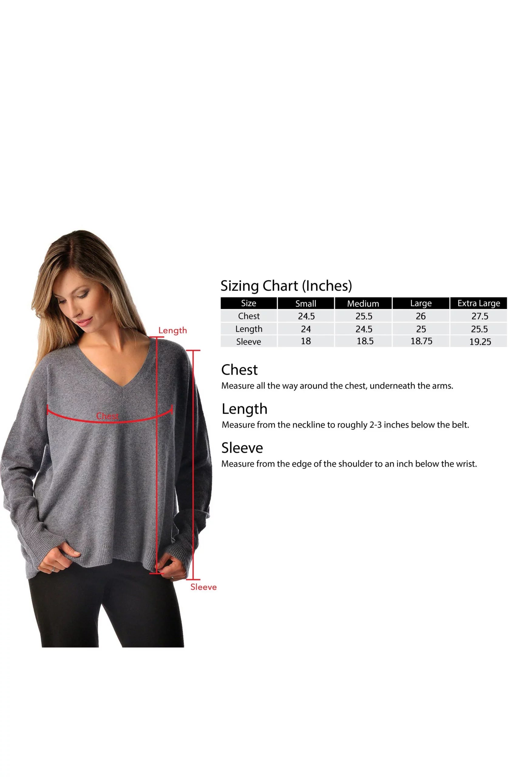Women's Pure Cashmere V-Neck Boyfriend Sweater - Infographic 1 (1KTUeda8GZGw3dDInXZpe7gY31JbzPzJ7)