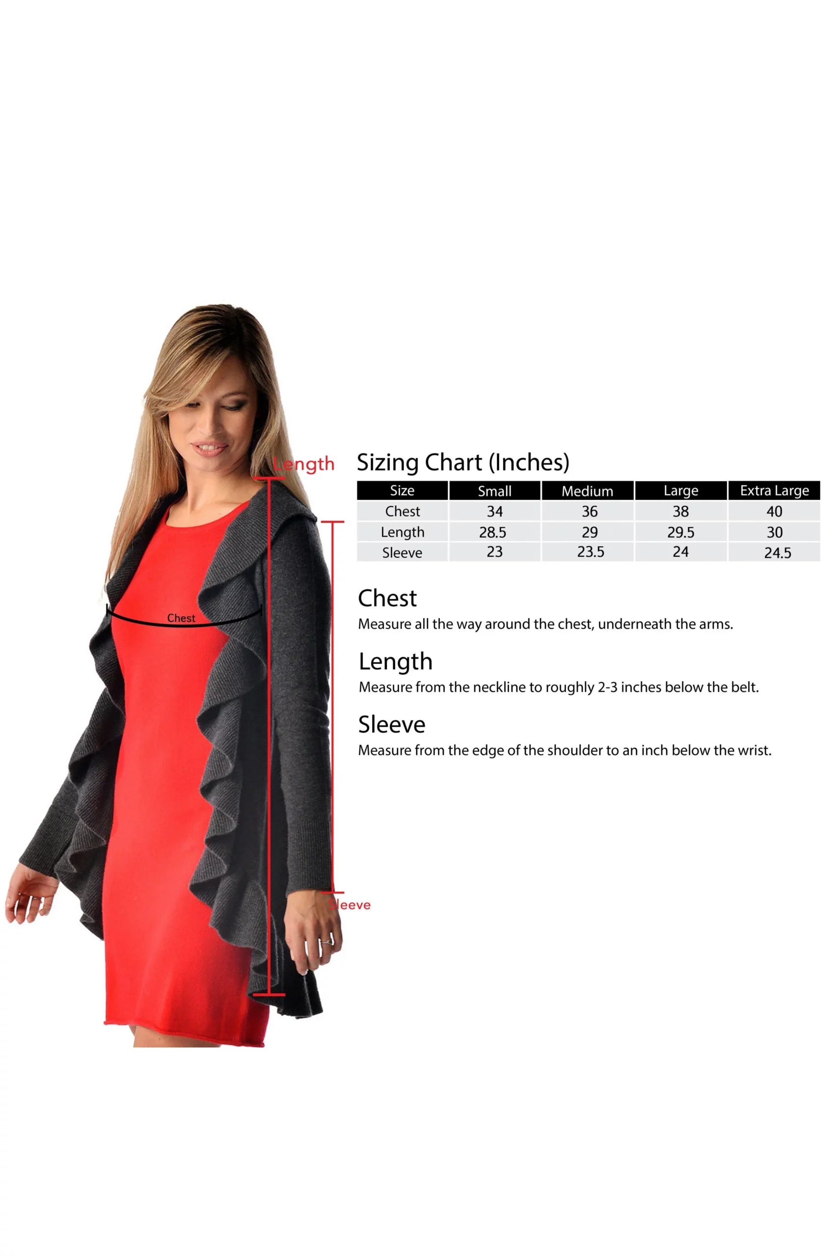 Women's Ruffled Long Front Open Cardigan in Pure Cashmere - Infographic 2 (1wyRv1JCOCARDh0223JGAtrcfrsWAERCL)