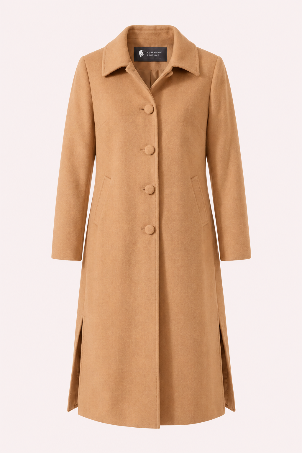 Women's Full Length Overcoat in Pure Cashmere - Camel