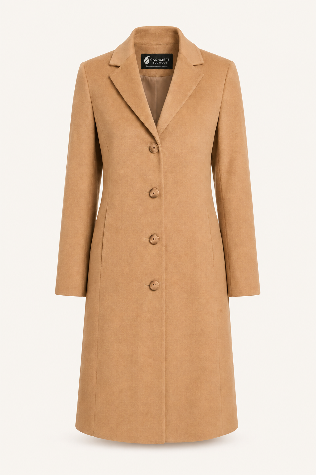 Women's Knee Length Overcoat in Pure Cashmere - Camel