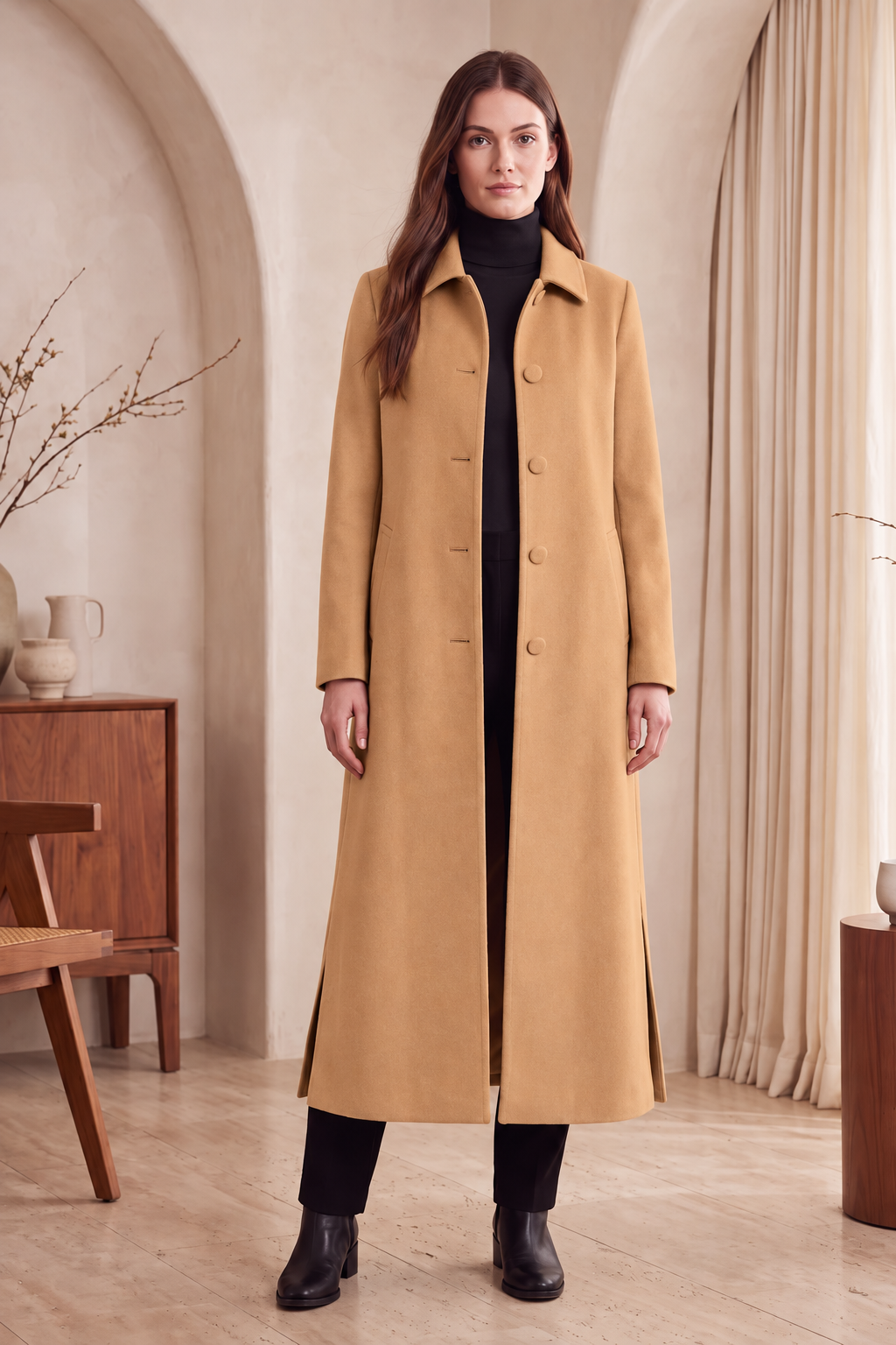 Women's Full Length Overcoat in Pure Cashmere
