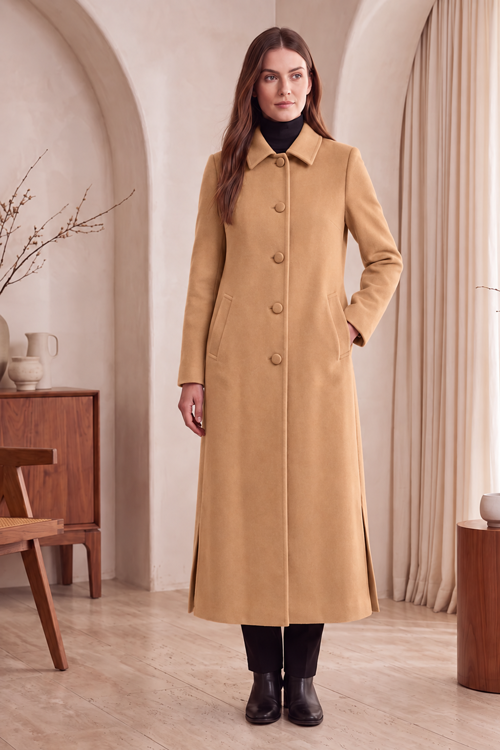Women's Full Length Overcoat in Pure Cashmere