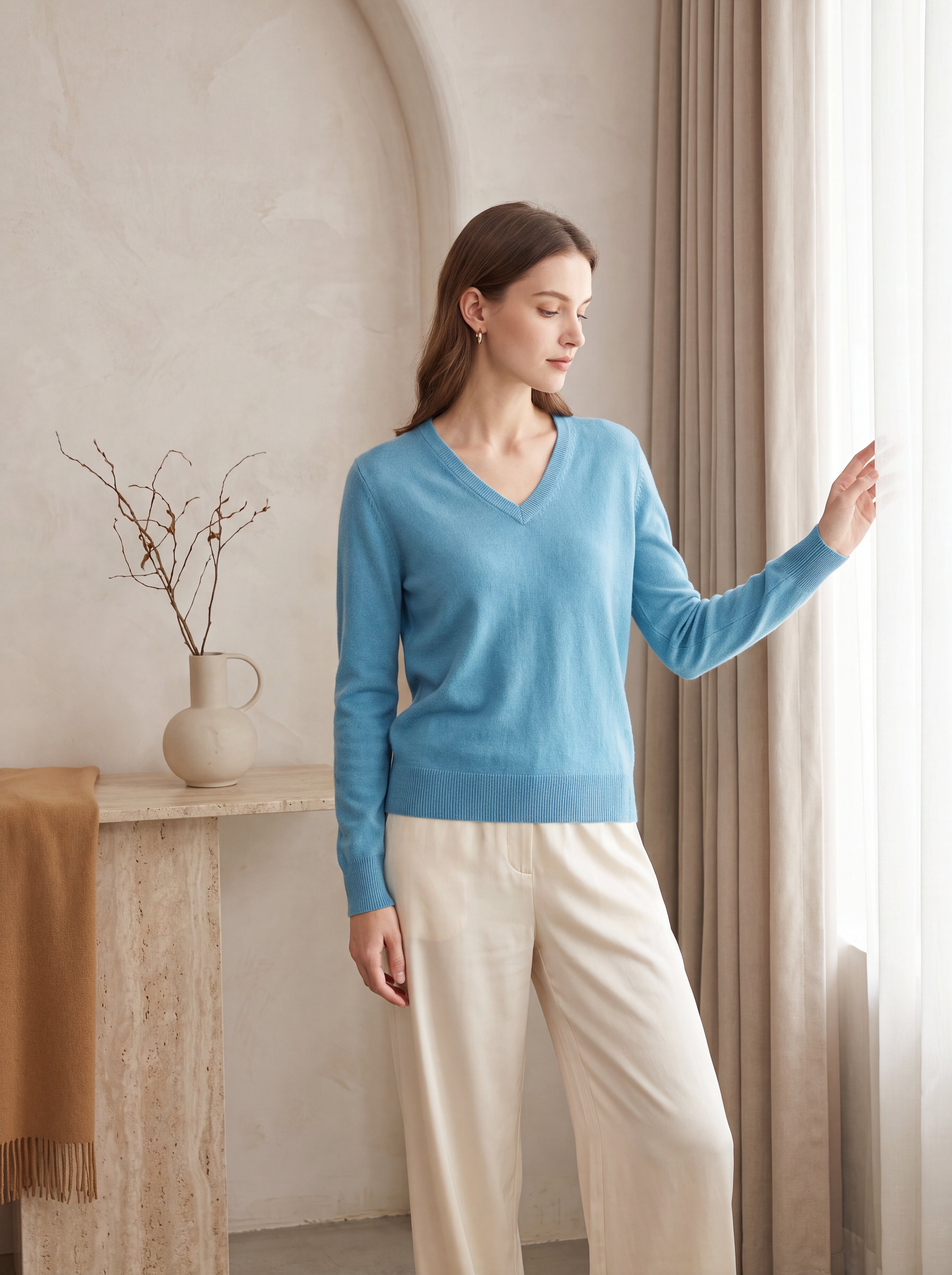 Pure Cashmere V-Neck Spring Sweater for Women