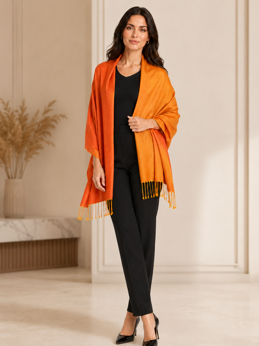 Two Tone Reversible Pashmina Wrap in Orange