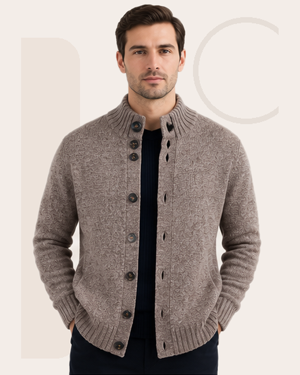 Men's Buttoned Cardigan Jacket in Pure Baby Alpaca