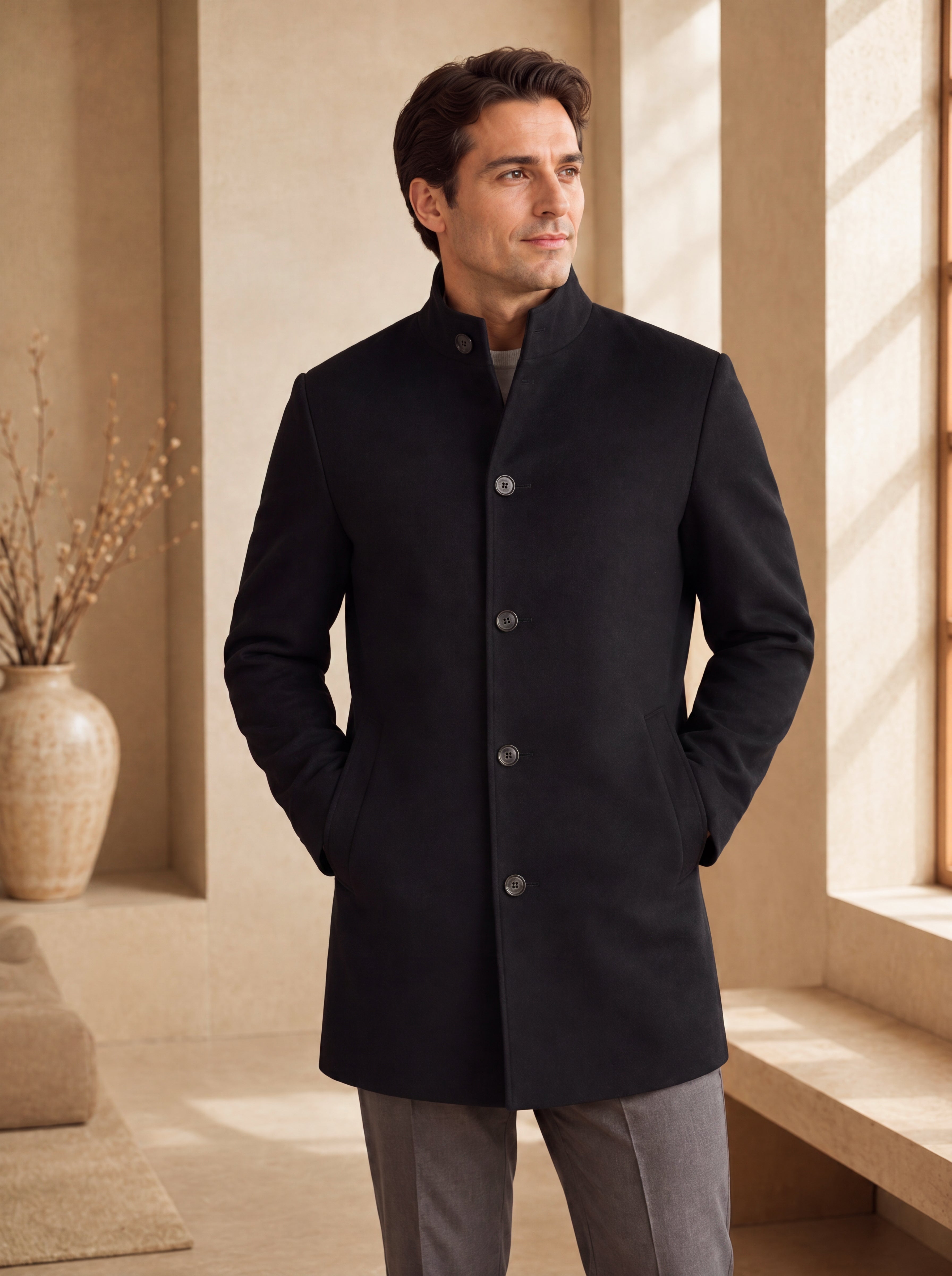 Men's Pure Cashmere Hip Length Car Coat