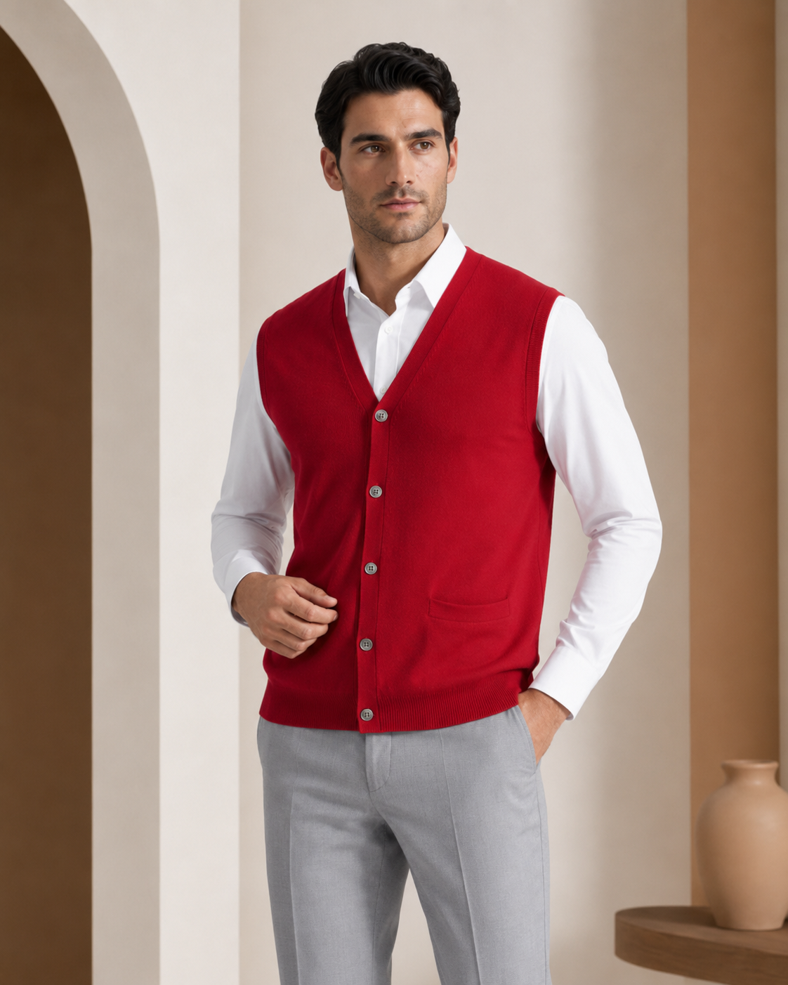 Men's Cashmere Sleeveless Cardigan Vest
