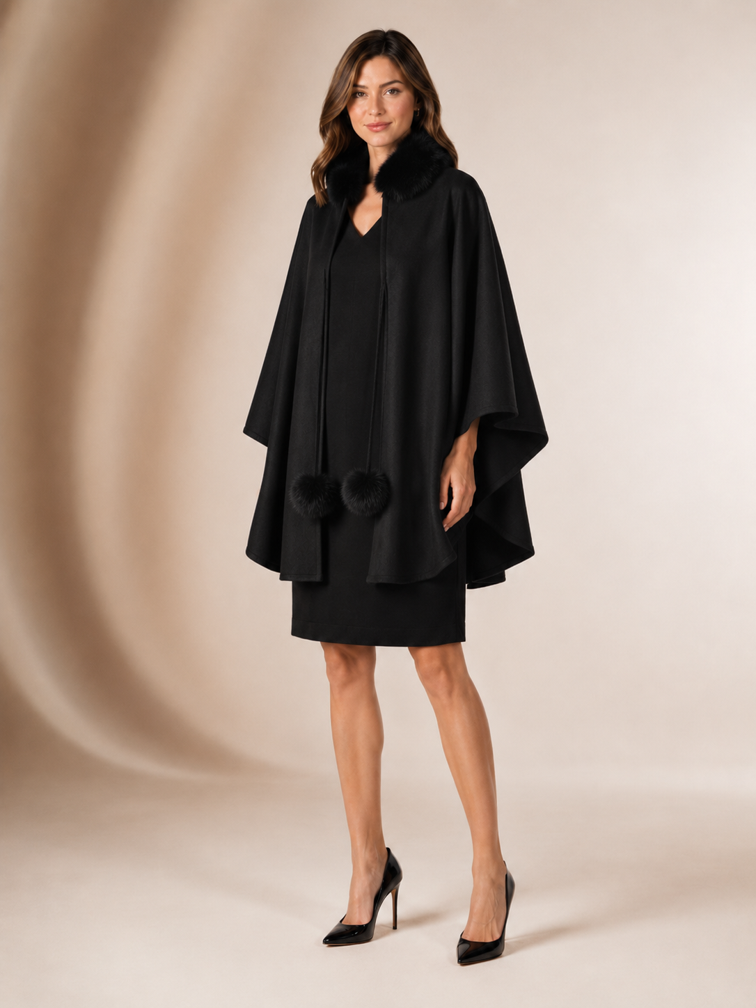 Women's Cashmere Cape with Fox Fur