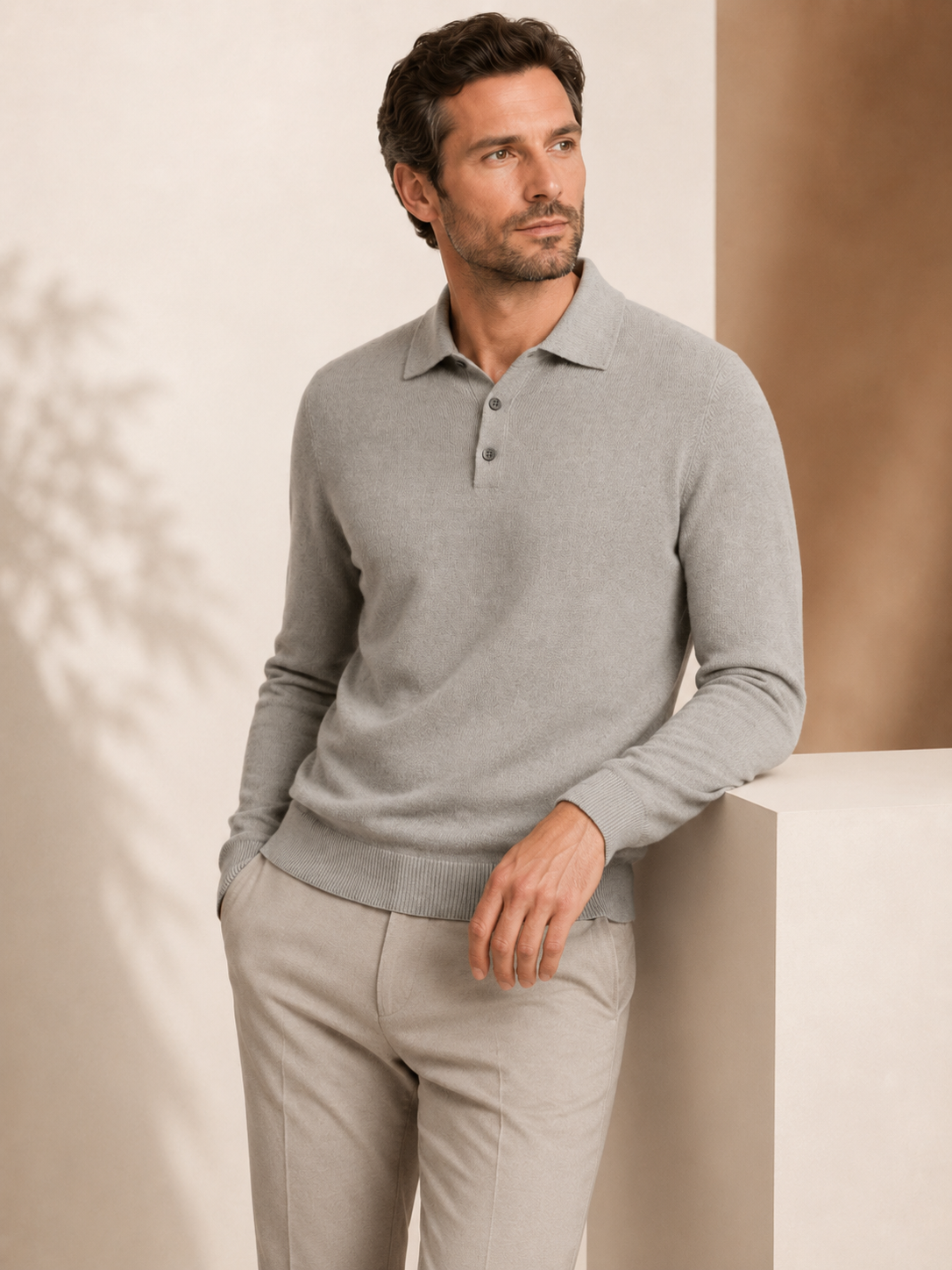 Men's Pure Cashmere Polo Sweater