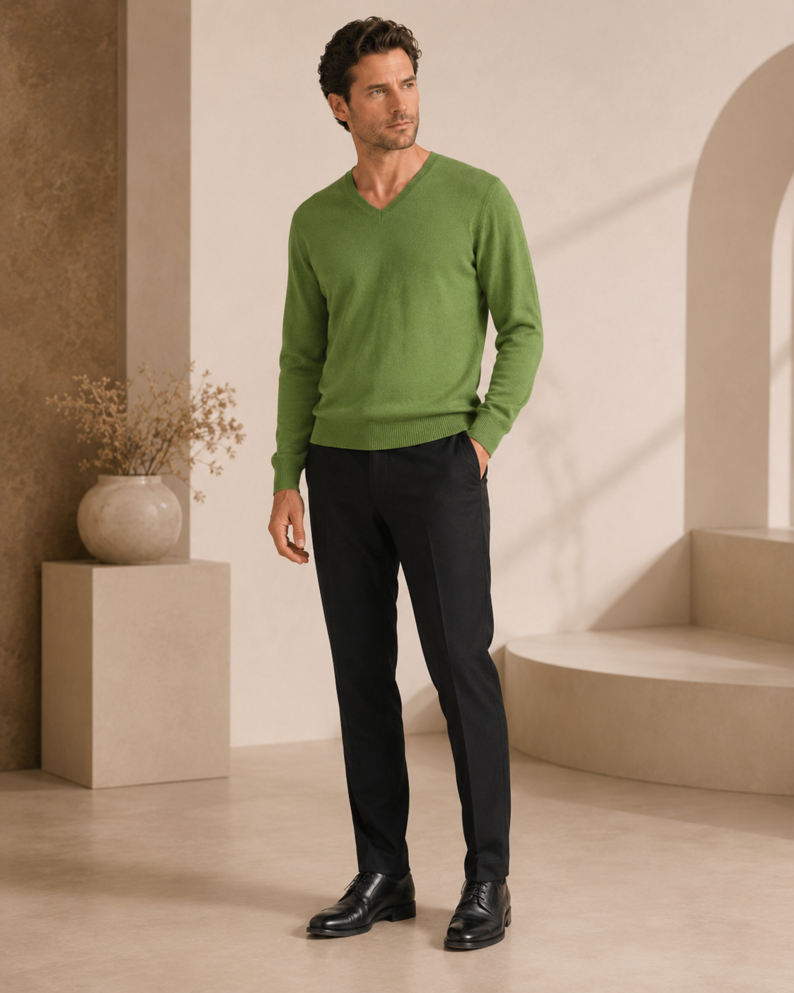 Pure Cashmere V-Neck Spring Sweater for Men