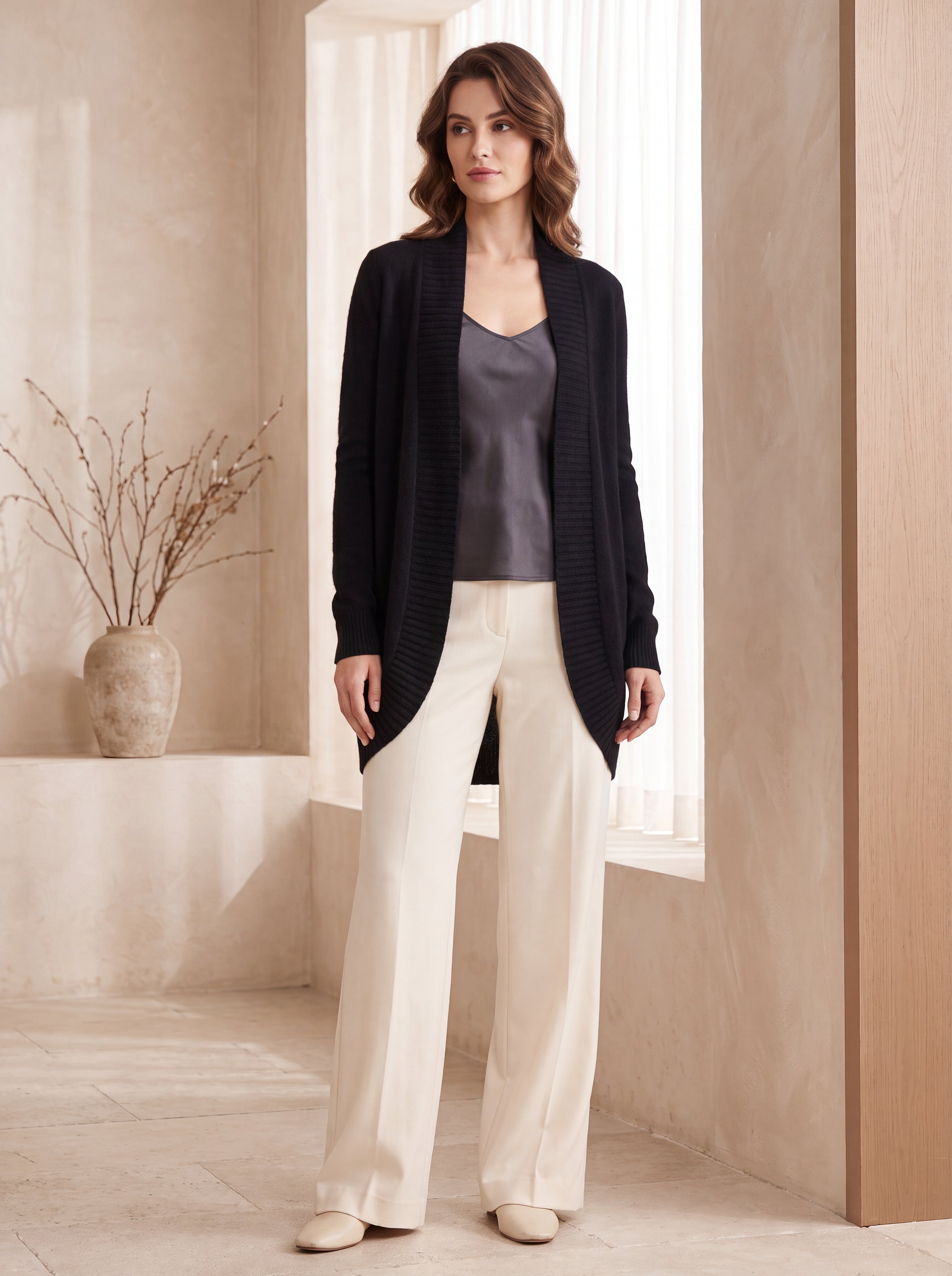 Luxurious 100% Cashmere Cardigan Sweater With An Open Front