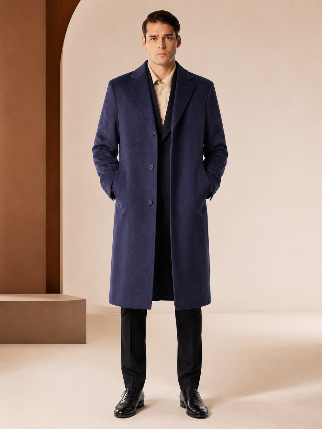 Men's Knee Length Topcoat in Pure Cashmere