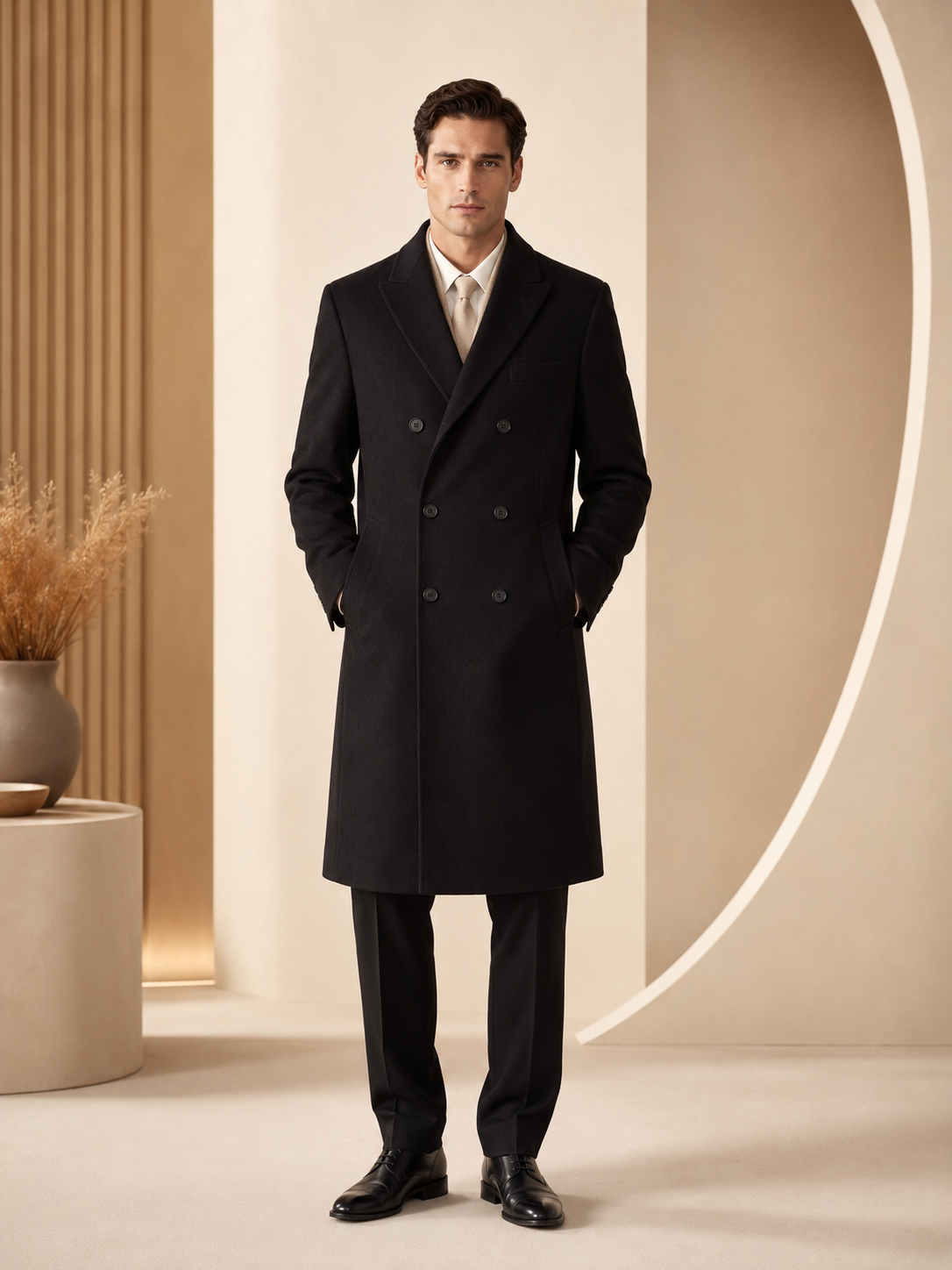 Men's Double Breasted Topcoat in Pure Cashmere
