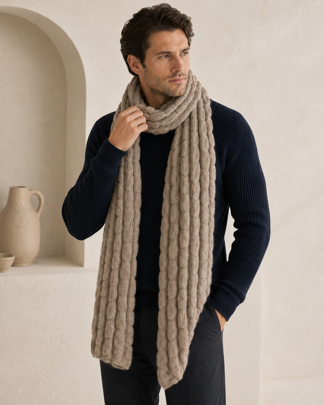 Unisex Pure Cashmere Cable Scarf