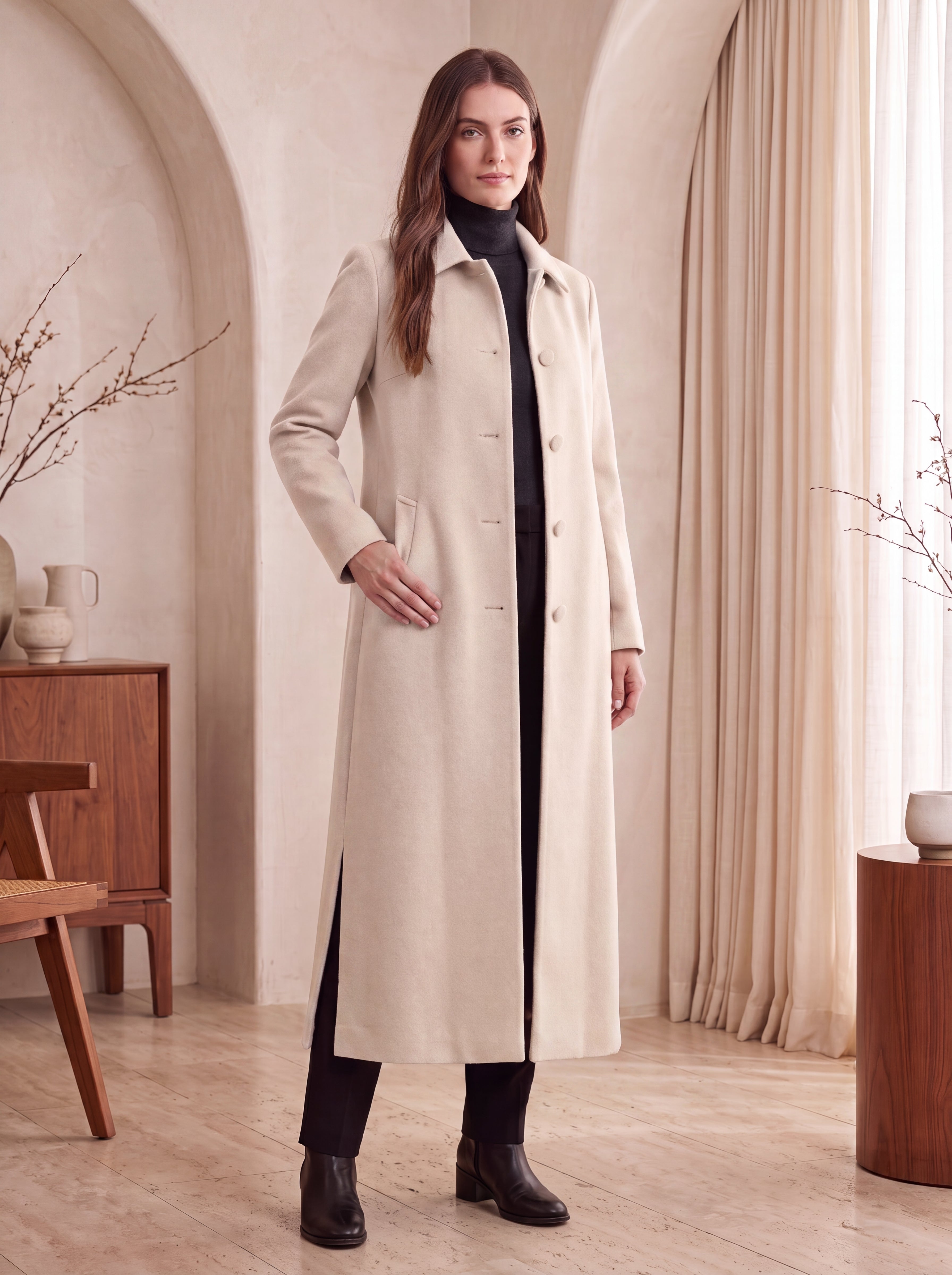 Women's Full Length Overcoat in Pure Cashmere