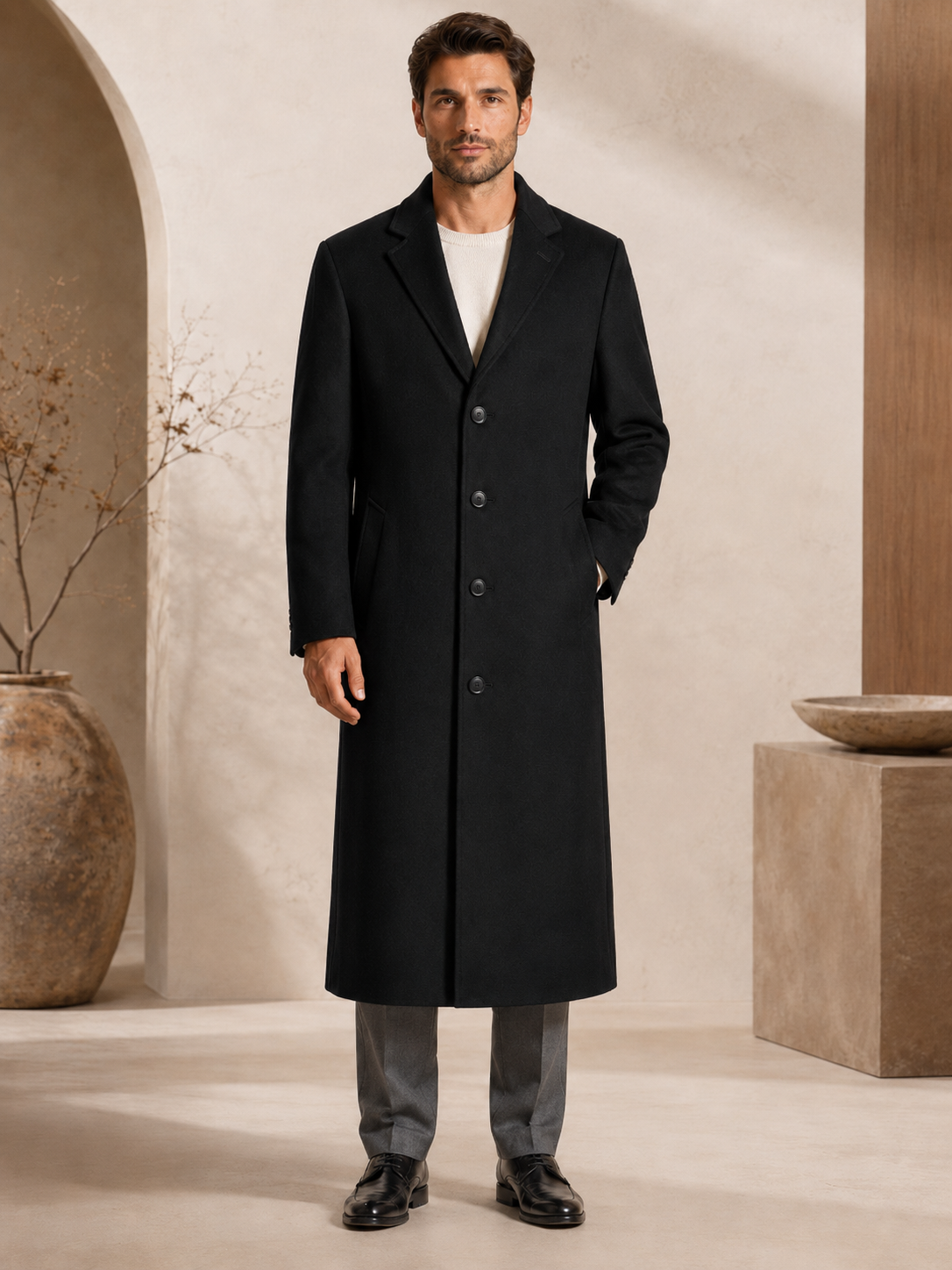 Men's Full Length Topcoat in Pure Cashmere