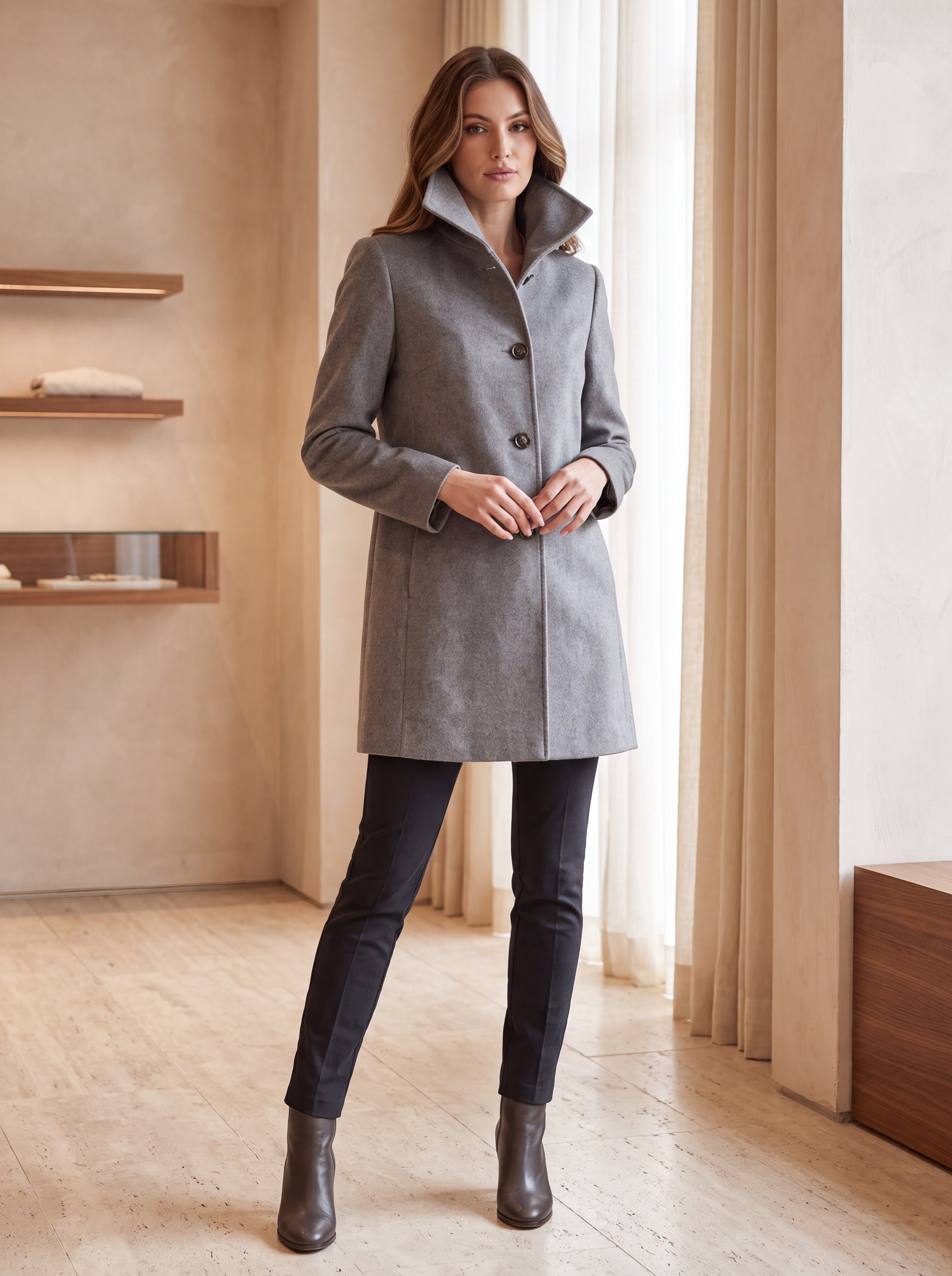 Short Funnel Coat in Pure Cashmere