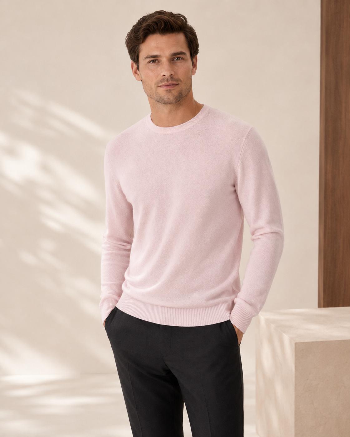 Pure Cashmere Crew Neck Spring Sweater for Men