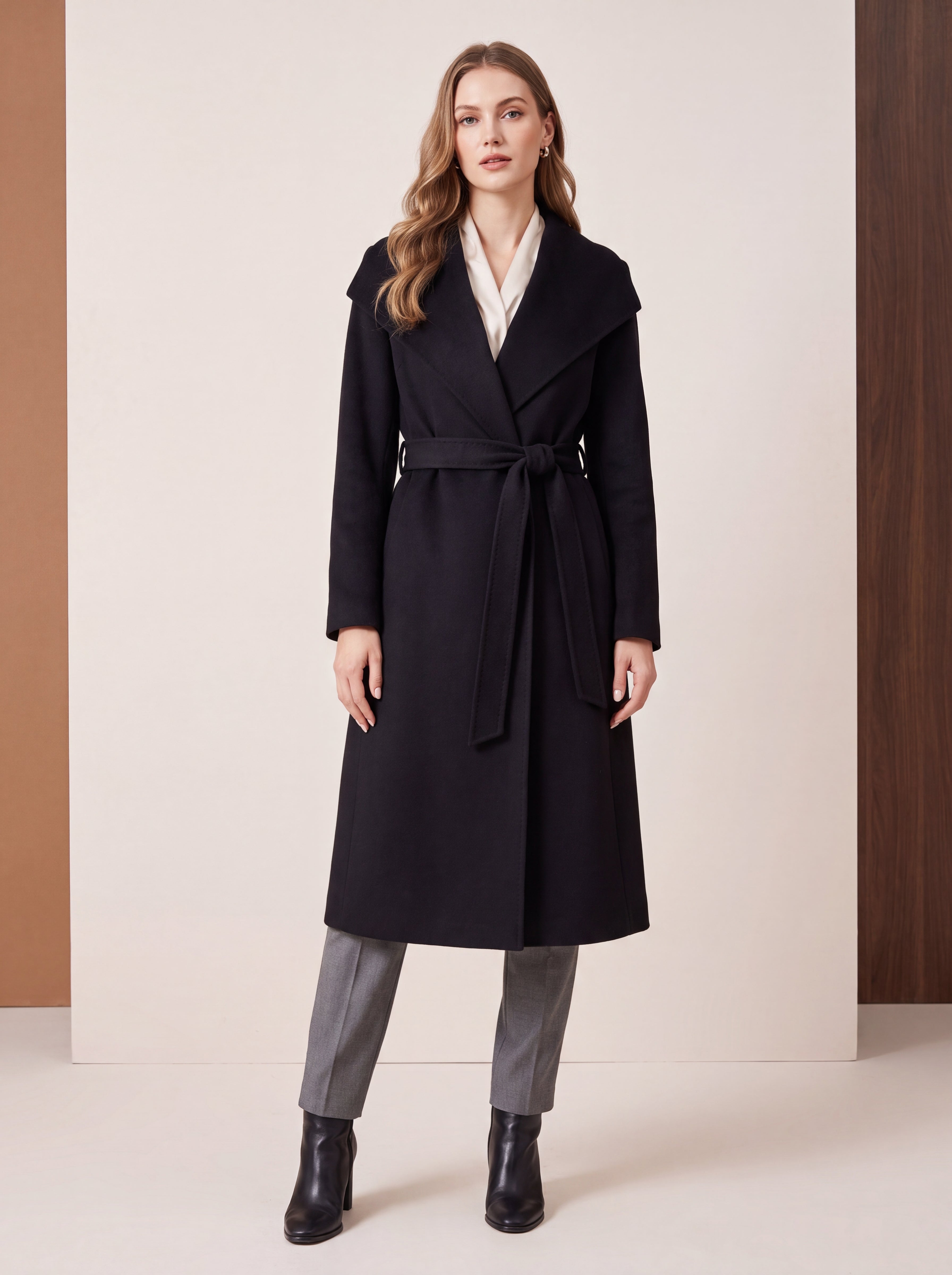 Full Length Belted Coat in Pure Cashmere