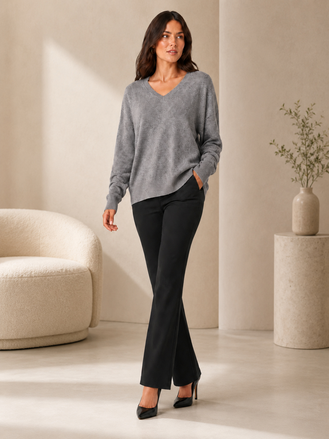 Women's Pure Cashmere V-Neck Boyfriend Sweater