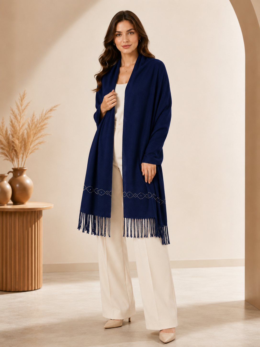 Cashmere Wrap with Swarovski Beadwork in a Diamond Border