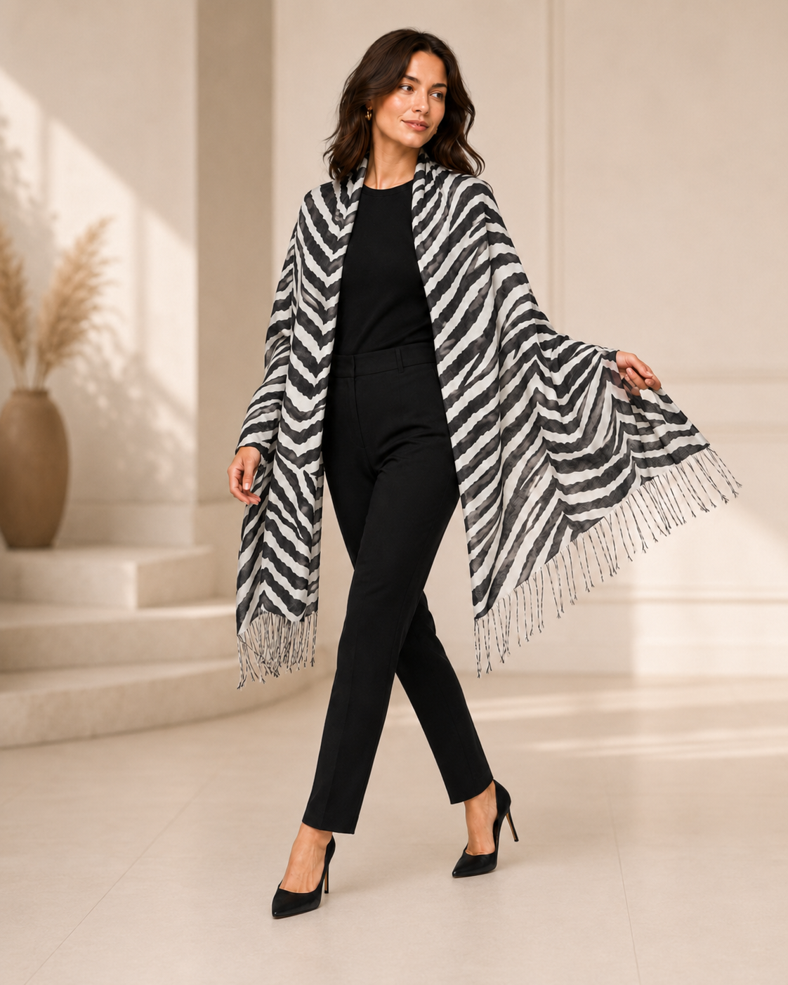 Cashmere Wrap in Animal Prints - Zebra