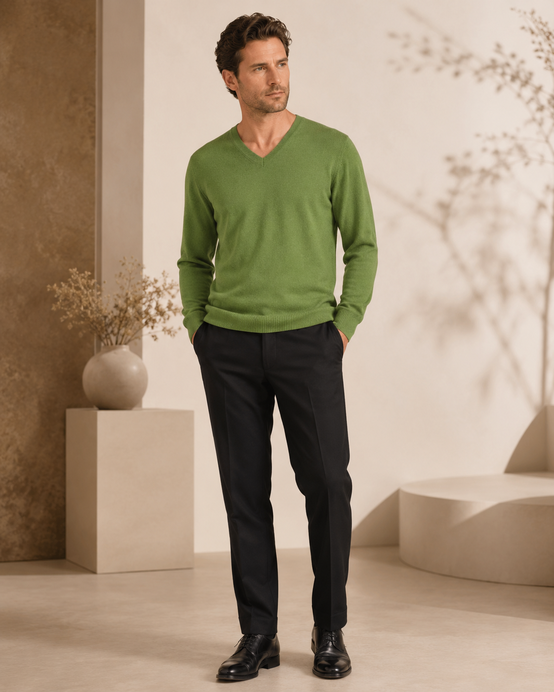 Pure Cashmere V-Neck Spring Sweater for Men