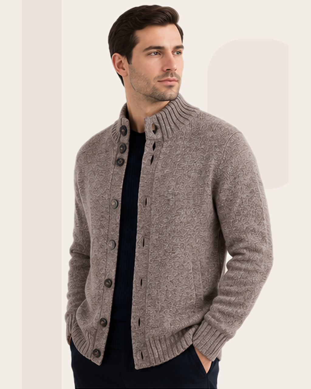 Men's Buttoned Cardigan Jacket in Pure Baby Alpaca