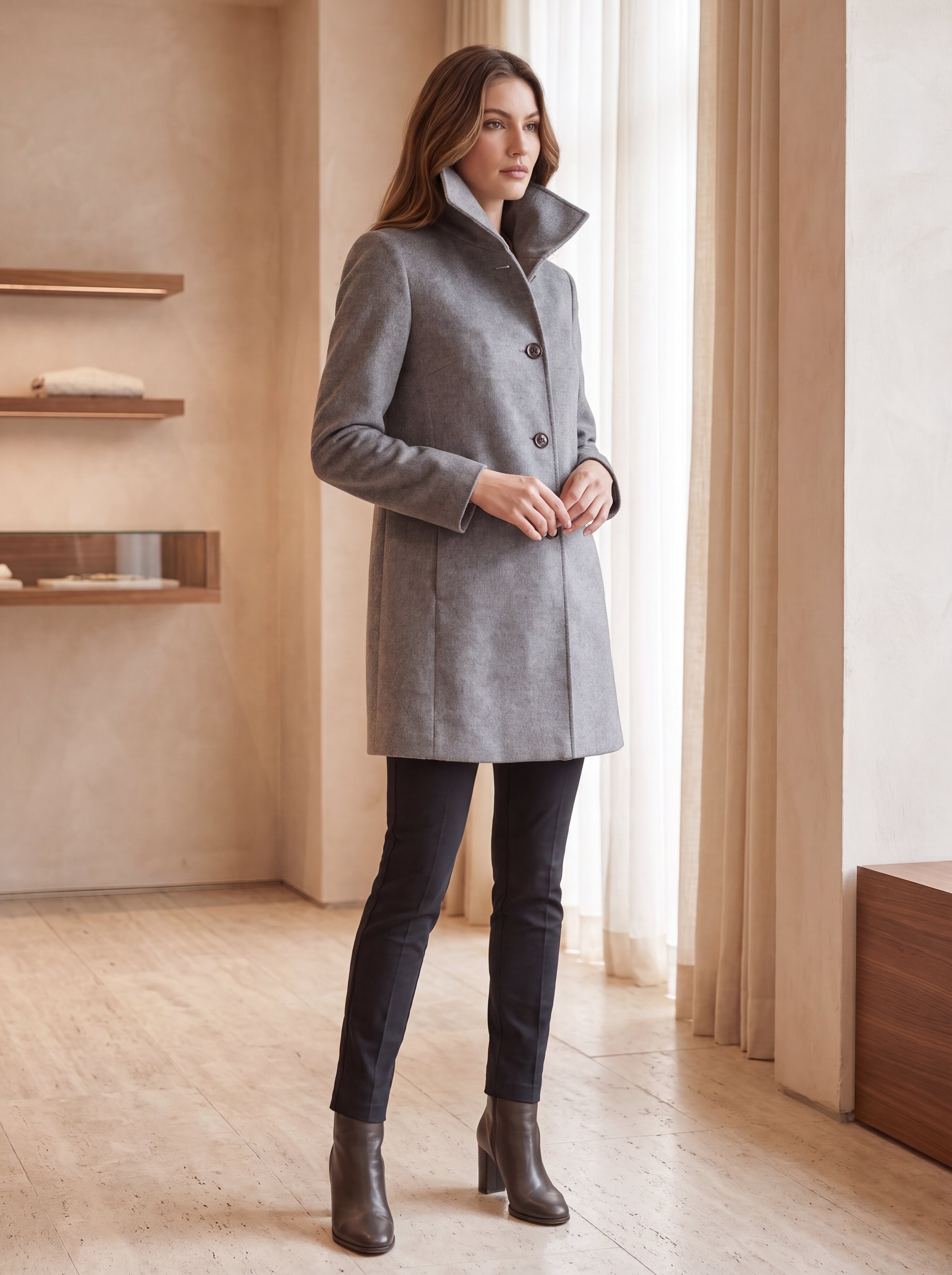 Short Funnel Coat in Pure Cashmere
