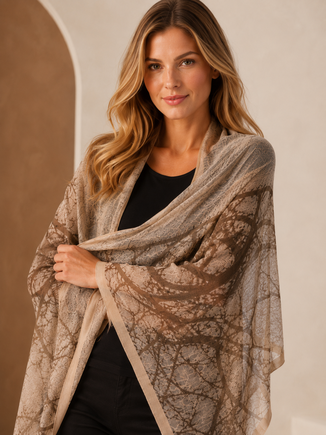 Pure Cashmere Knitted Shawl in Tree Print
