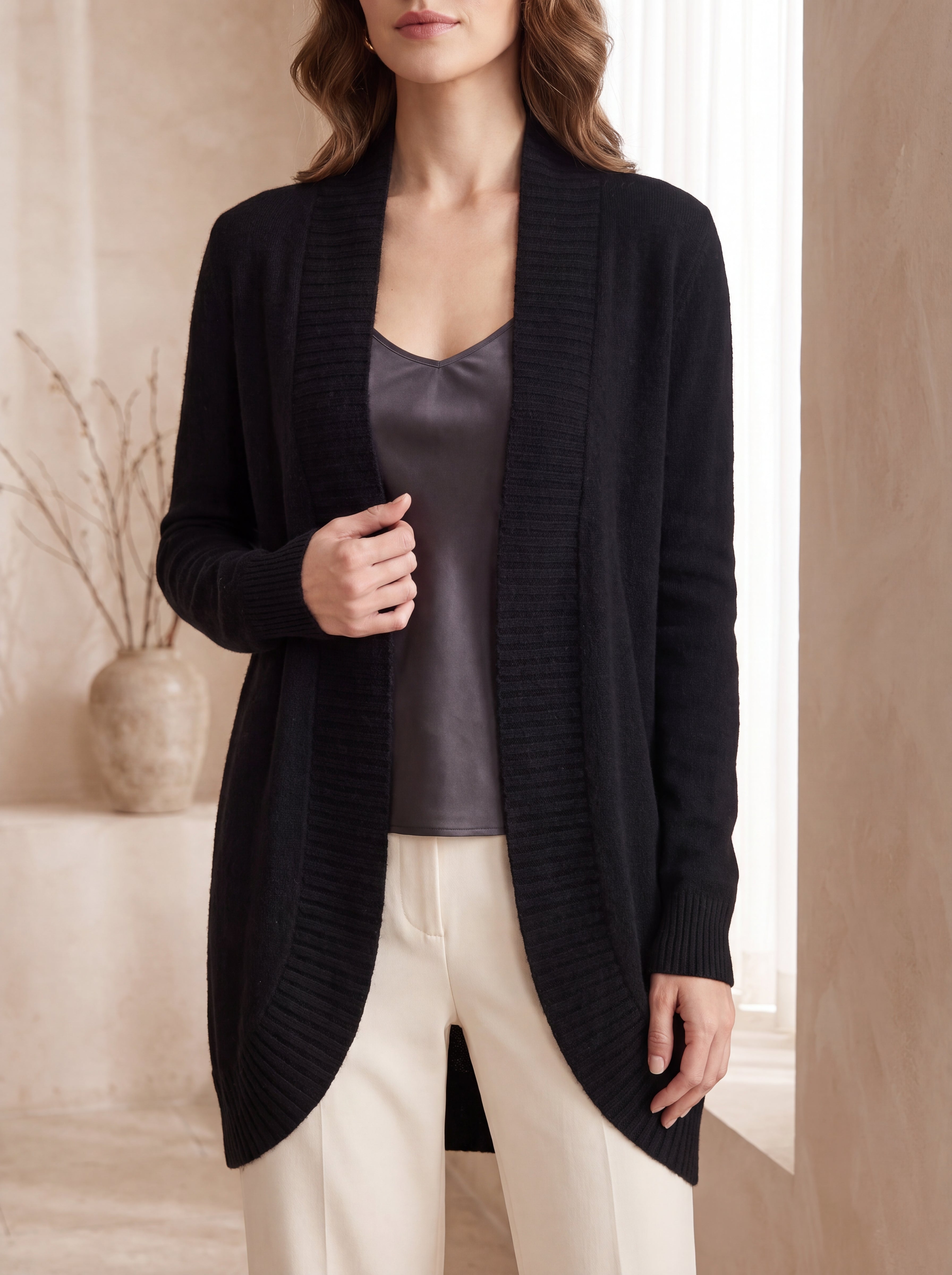 Luxurious 100% Cashmere Cardigan Sweater With An Open Front