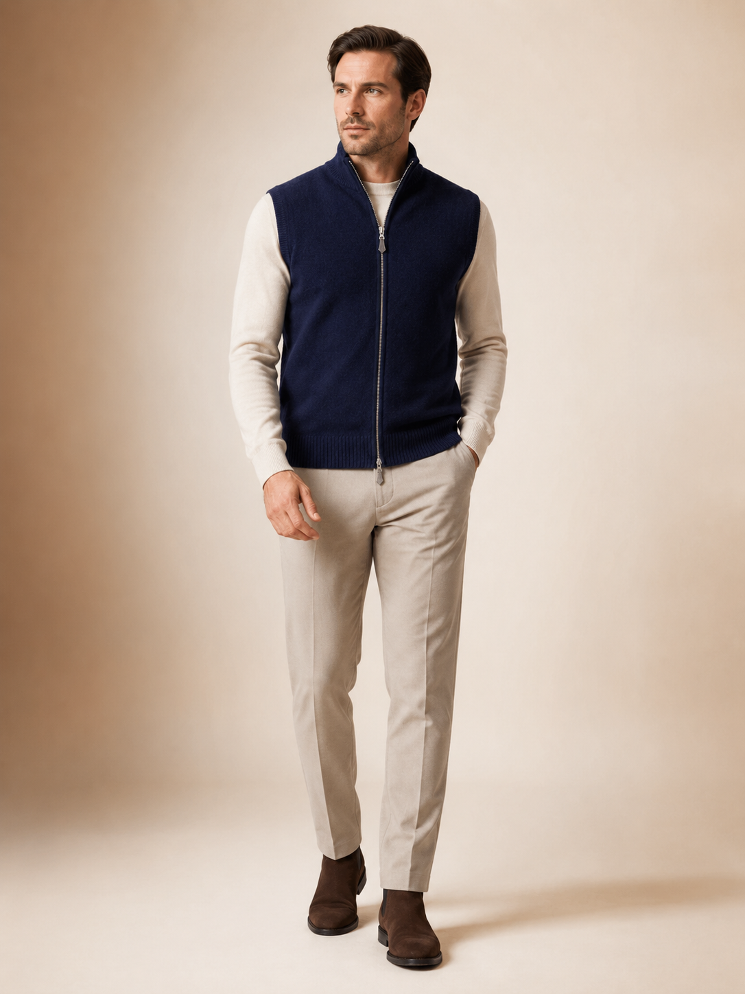Men's Zip Vest in Pure Cashmere