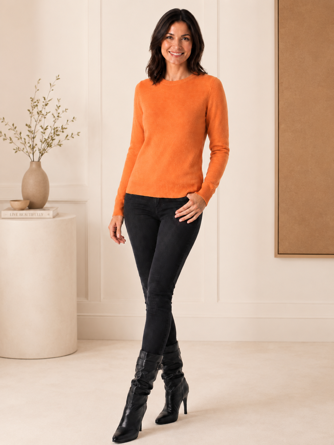 Pure Cashmere Crew Neck Spring Sweater for Women