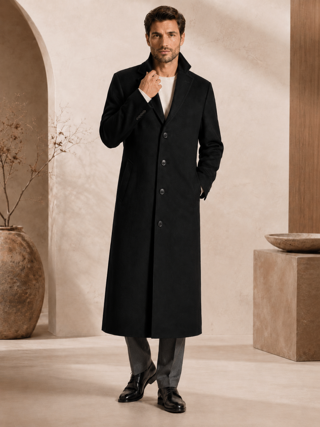 Men's Full Length Topcoat in Pure Cashmere