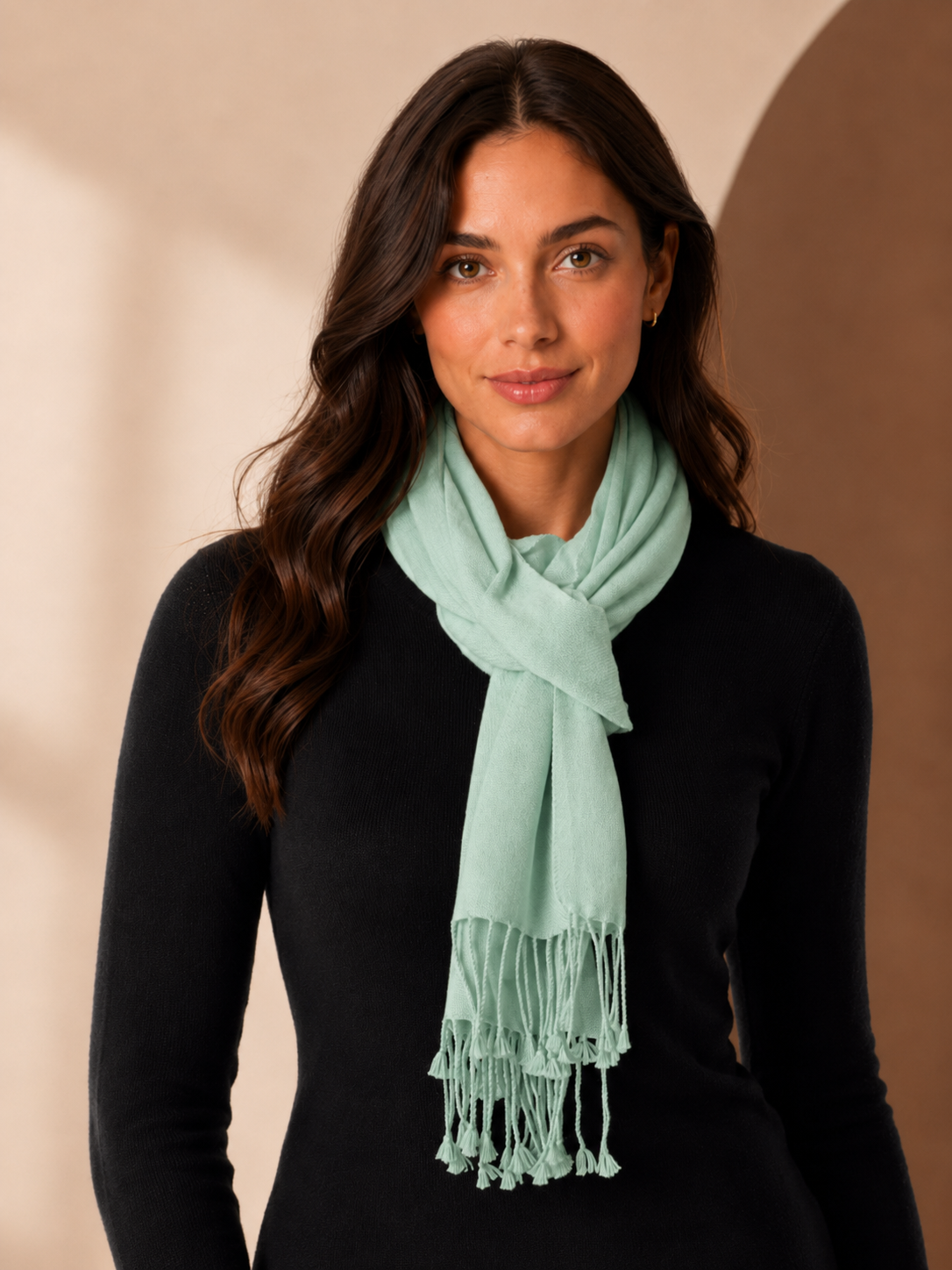 Pure Cashmere Scarf with Tassels - Model Image 2
