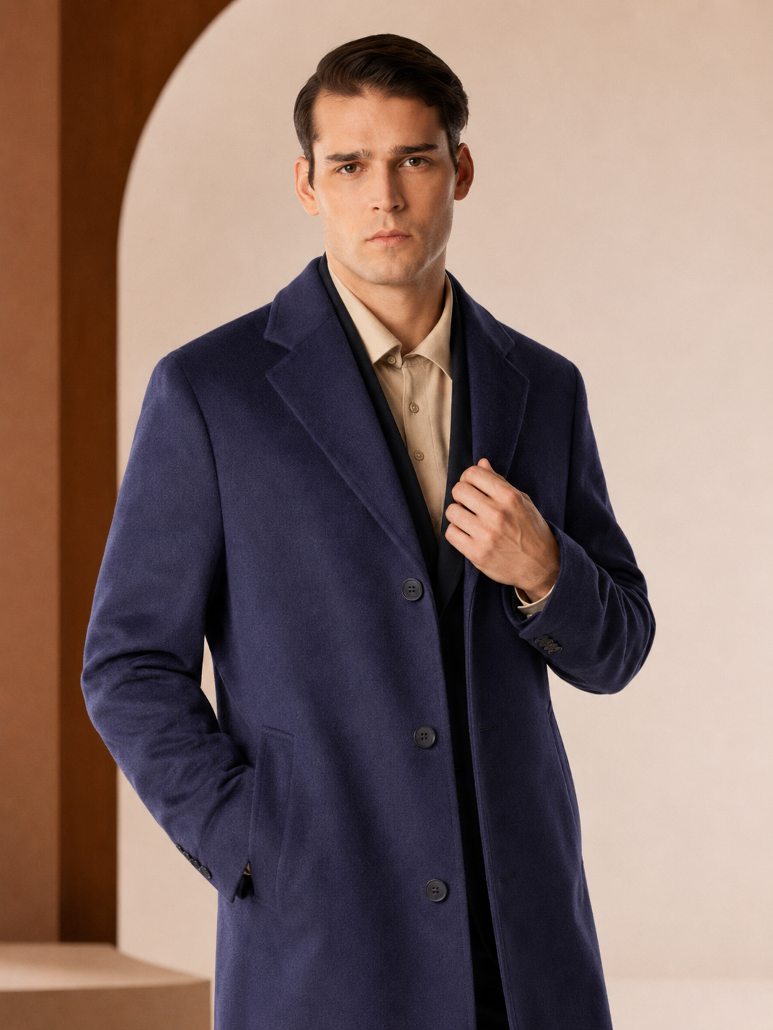 Men's Knee Length Topcoat in Pure Cashmere