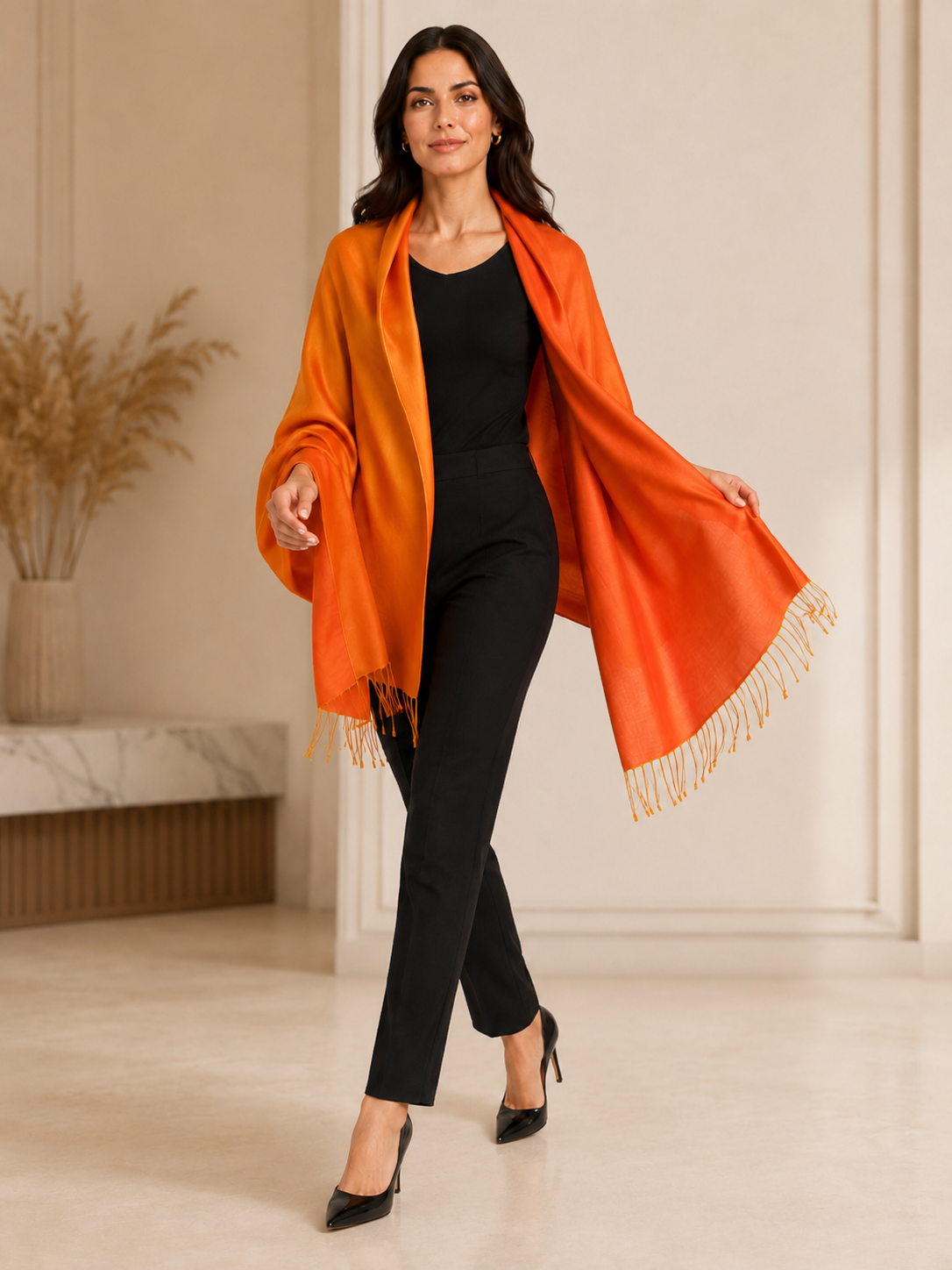 Two Tone Reversible Pashmina Wrap in Orange
